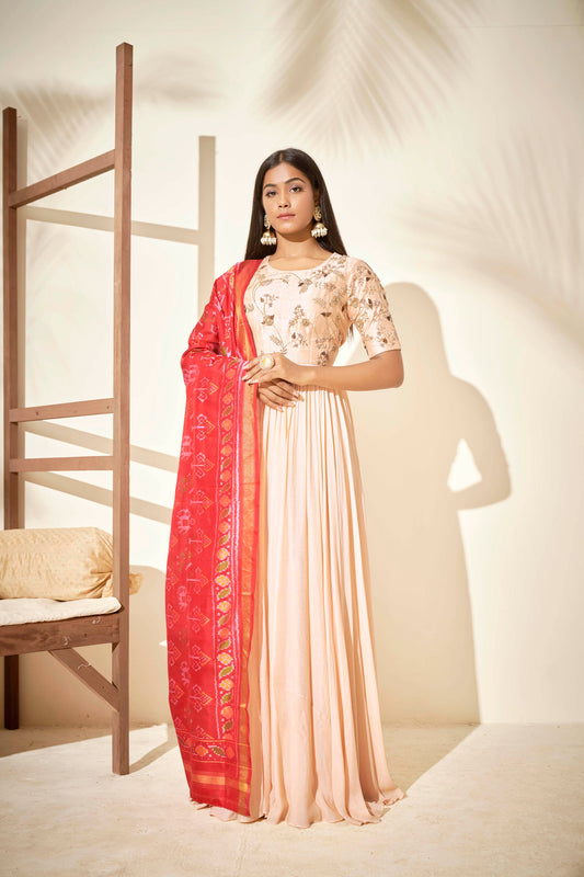 Beige Hand Embroidered Anarkali Set