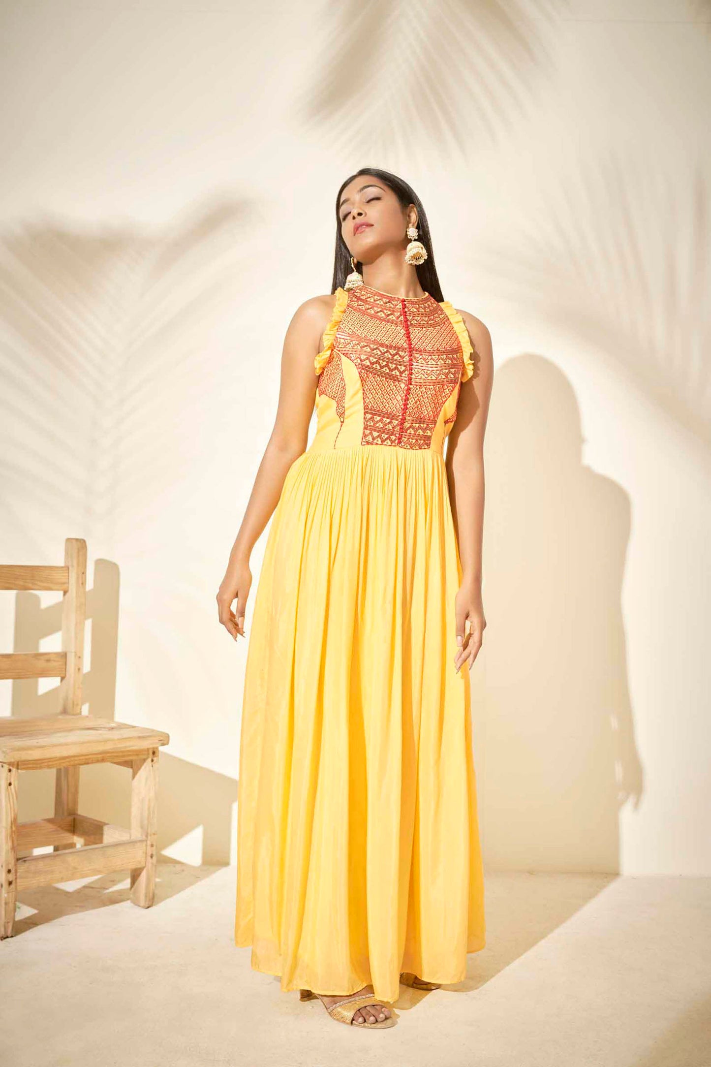 Yellow Sequins Embroidered Dress