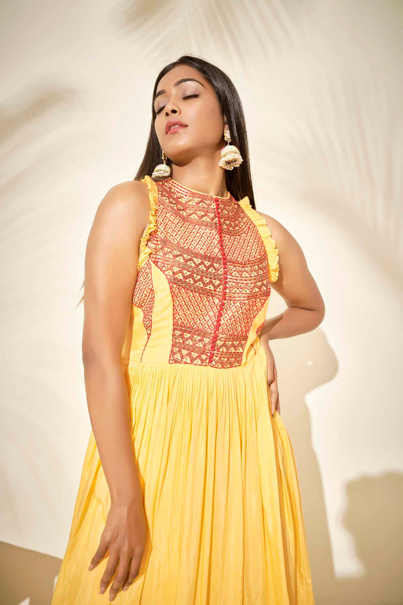 Yellow Sequins Embroidered Dress
