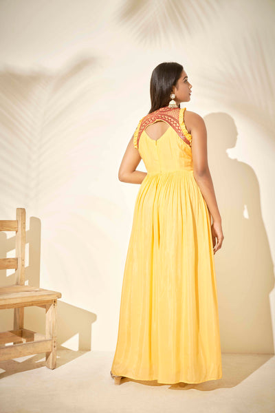 Yellow Sequins Embroidered Dress