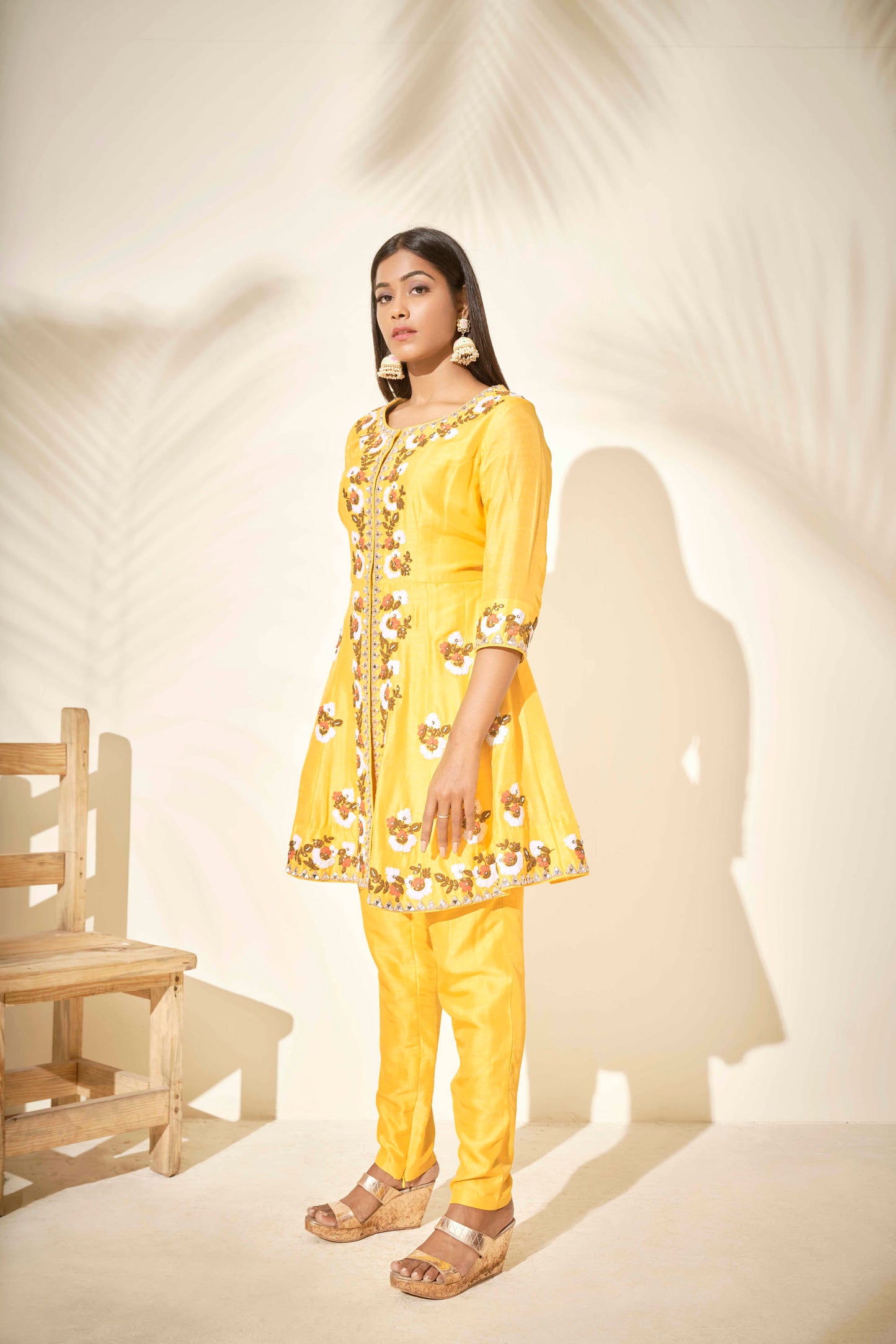 Yellow Motif Embroidered Kurta Set