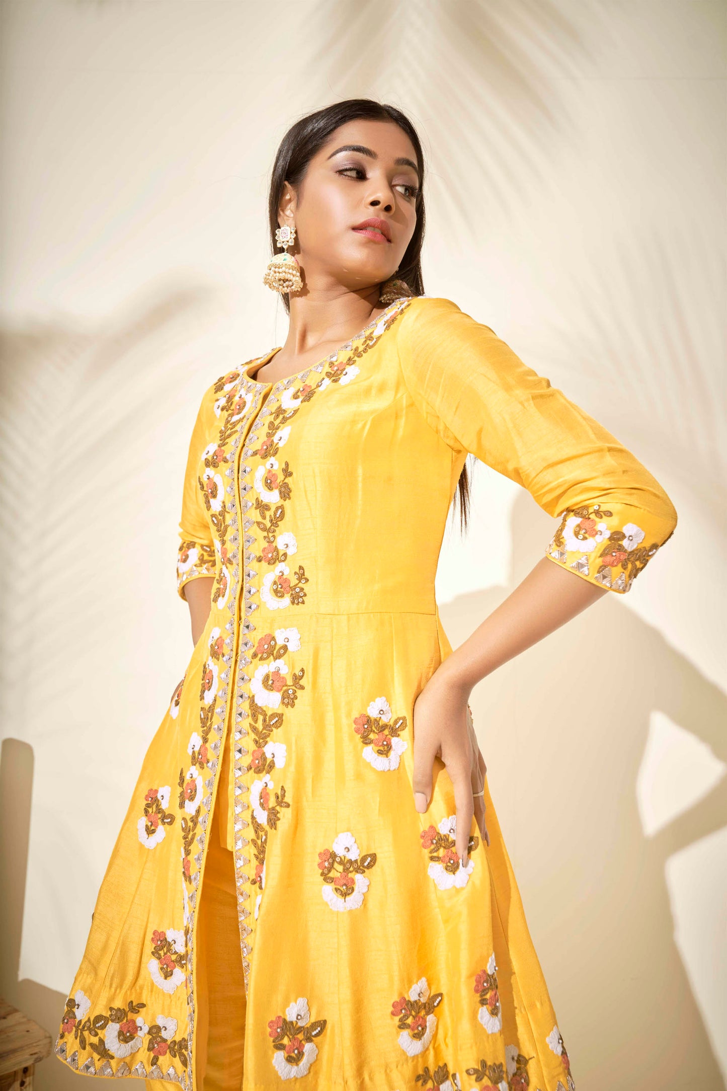 Yellow Motif Embroidered Kurta Set