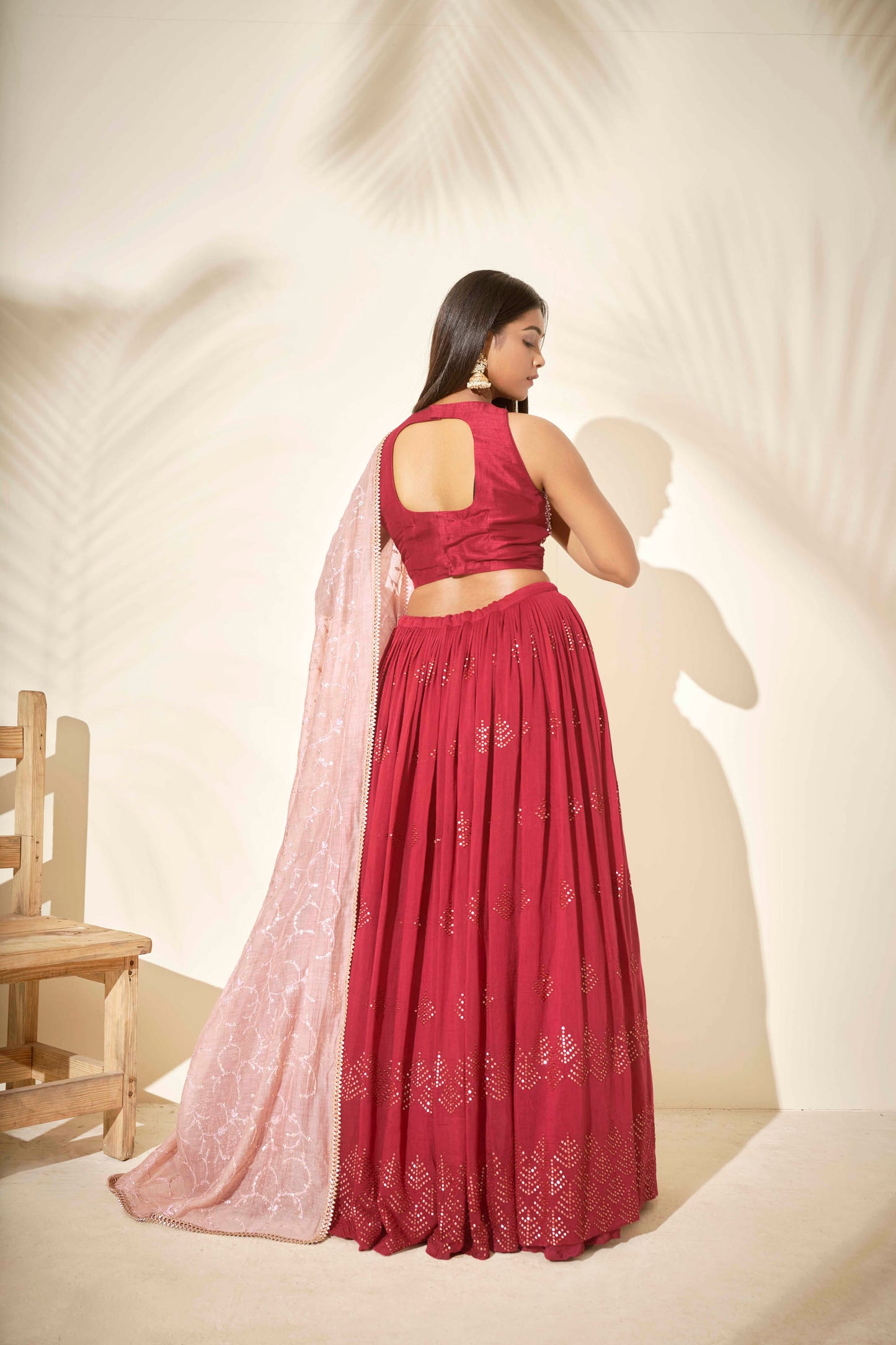 Cherry Red Embroidered Lehenga Set