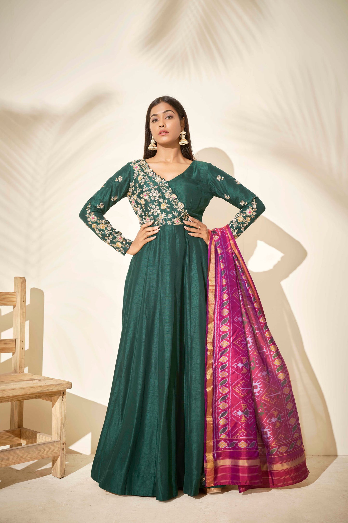 Bottle Green Zardosi Hand Embroidered Anarkali Set