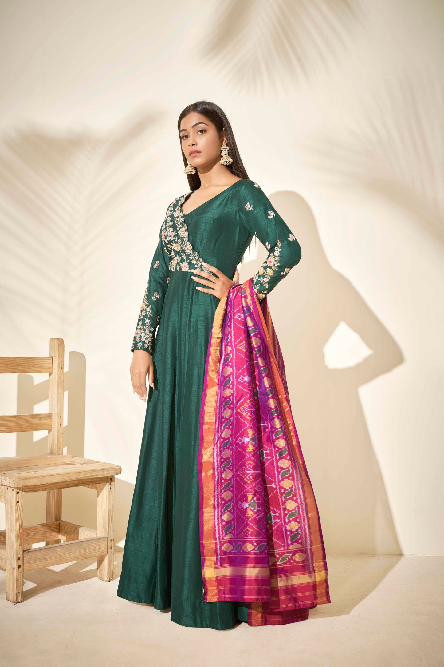 Bottle Green Zardosi Hand Embroidered Anarkali Set