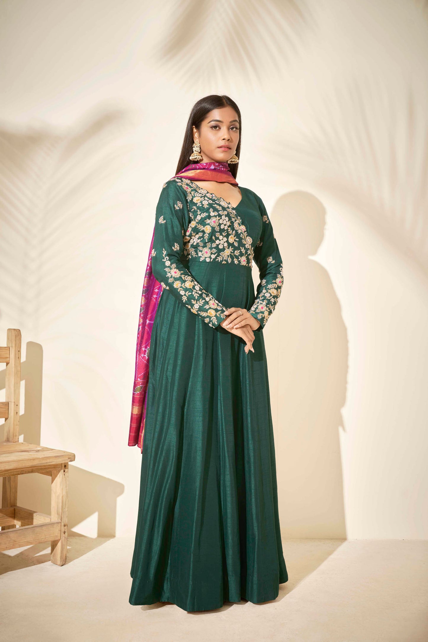 Bottle Green Zardosi Hand Embroidered Anarkali Set