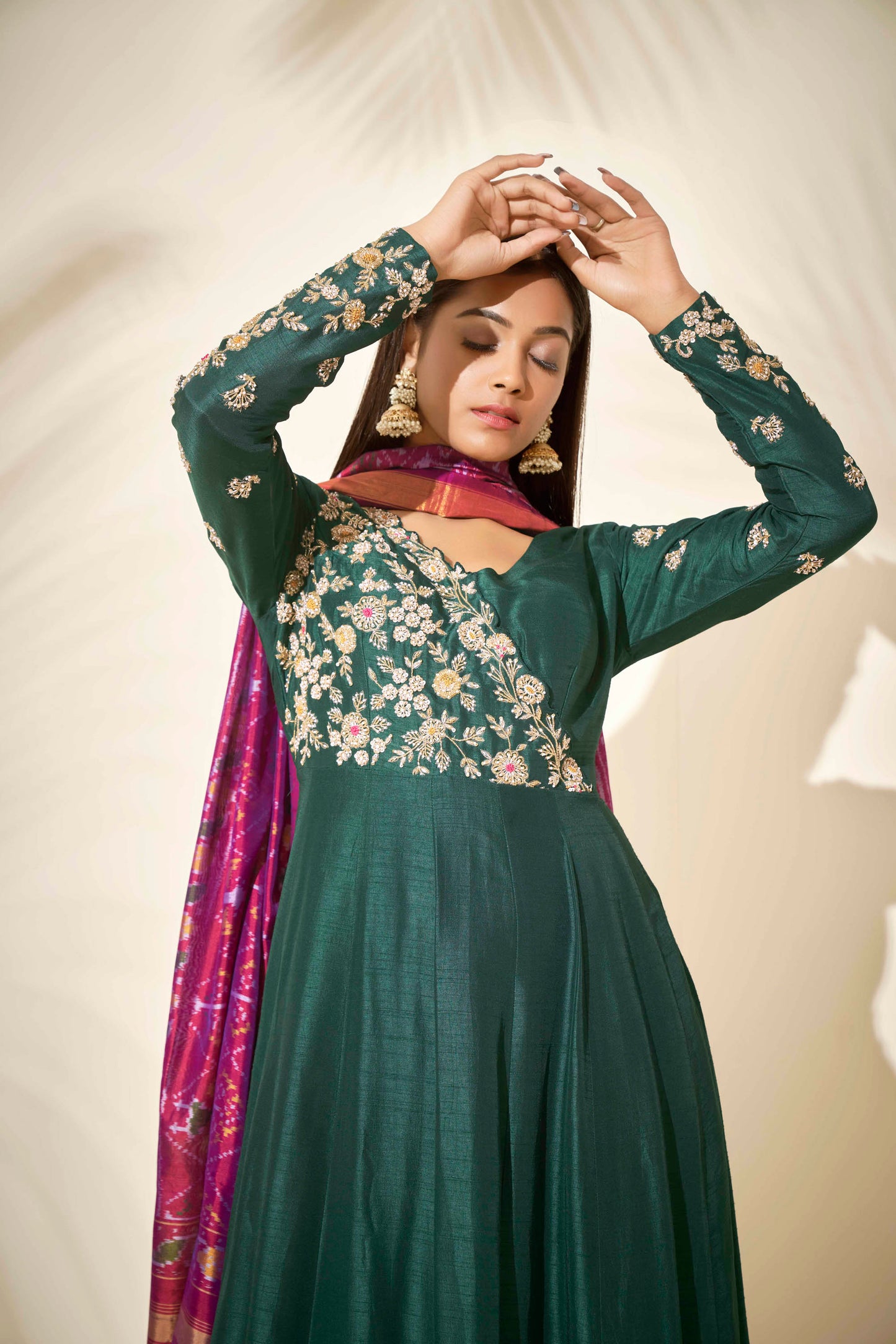 Bottle Green Zardosi Hand Embroidered Anarkali Set