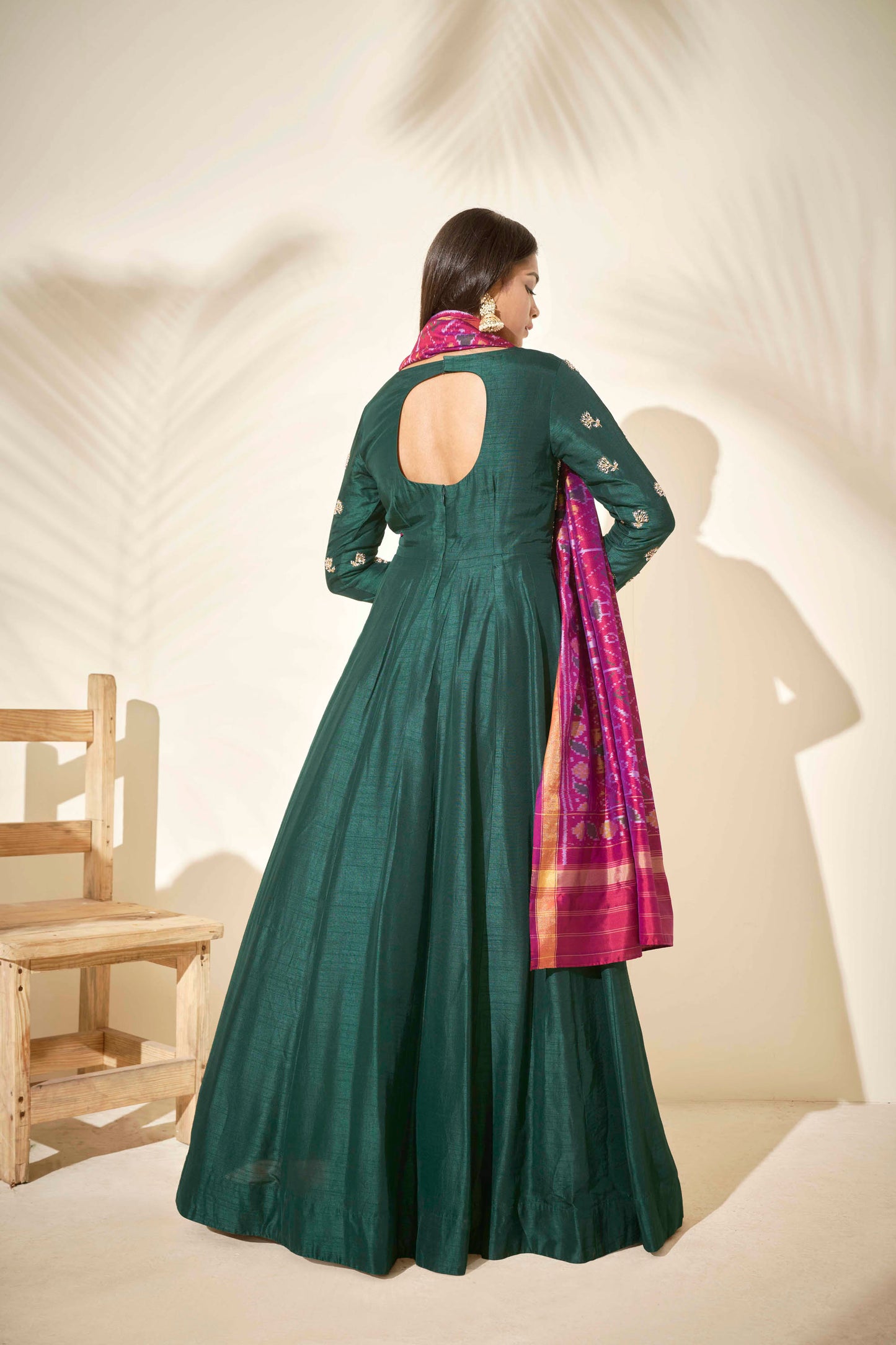 Bottle Green Zardosi Hand Embroidered Anarkali Set