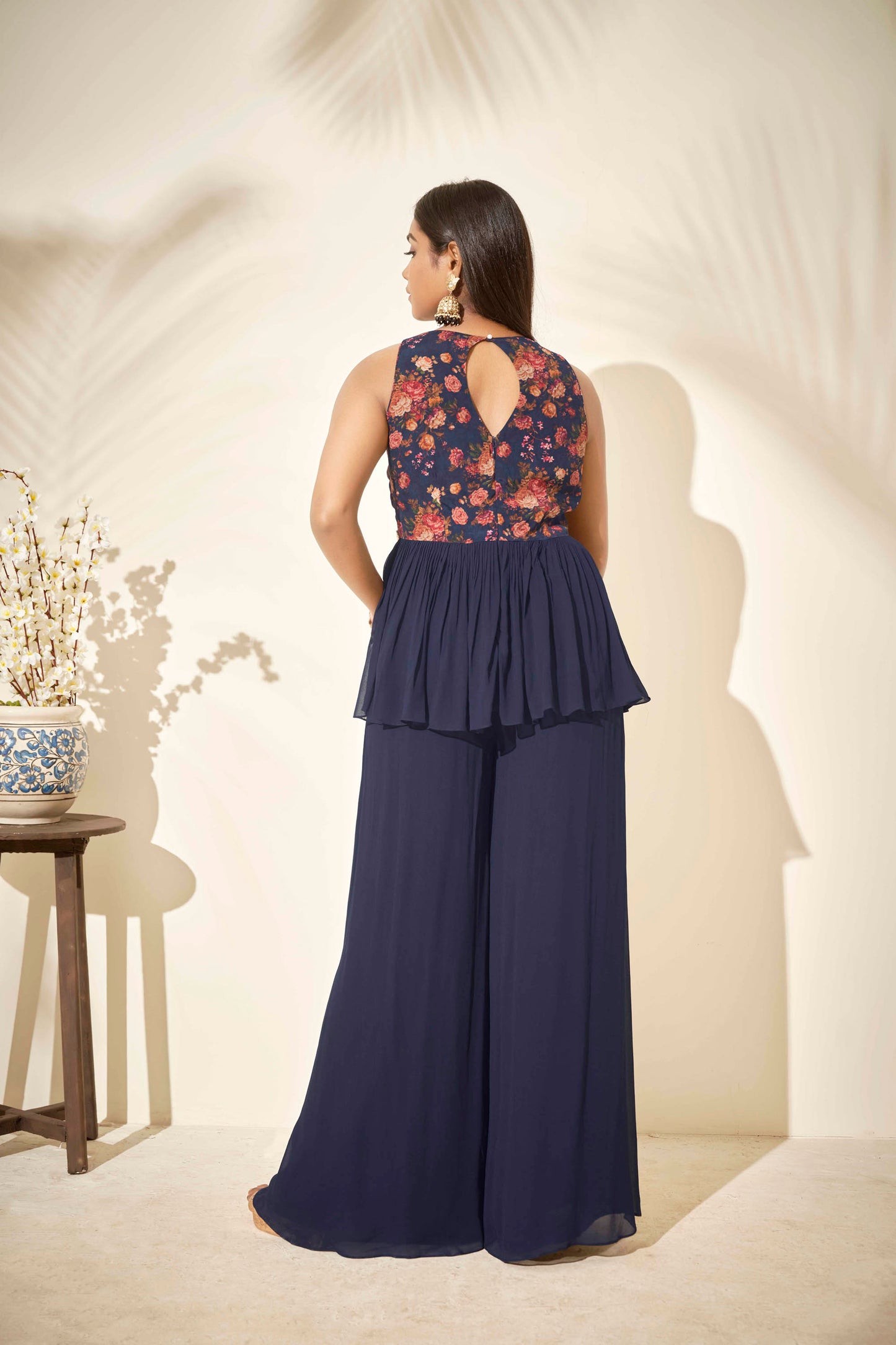 Navy Blue Georgette Pant Set