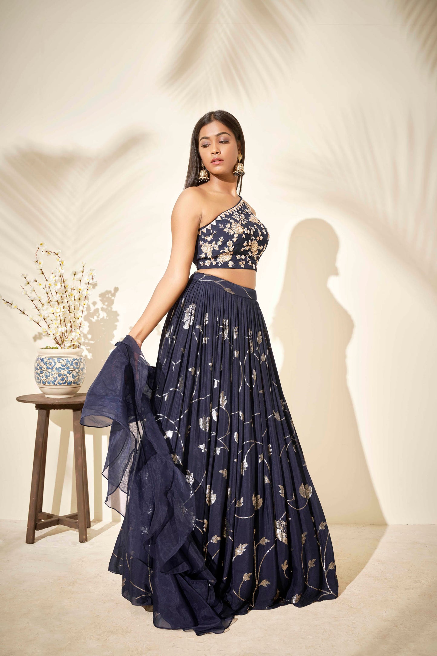 Navy Blue Zardosi Hand Embroidered Lehenga