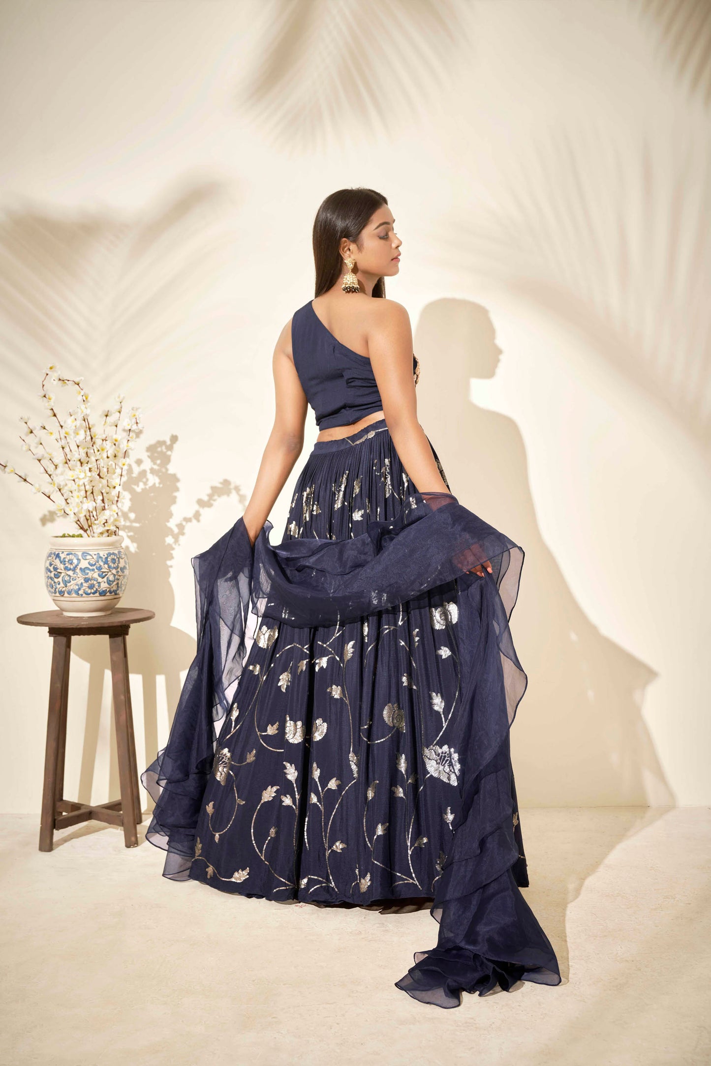 Navy Blue Zardosi Hand Embroidered Lehenga