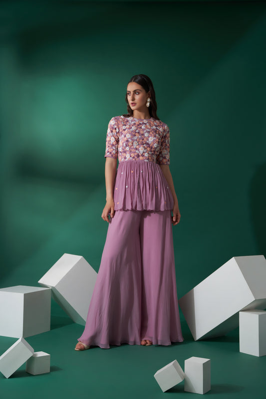 Lilac Chiffon Flared Pant Set