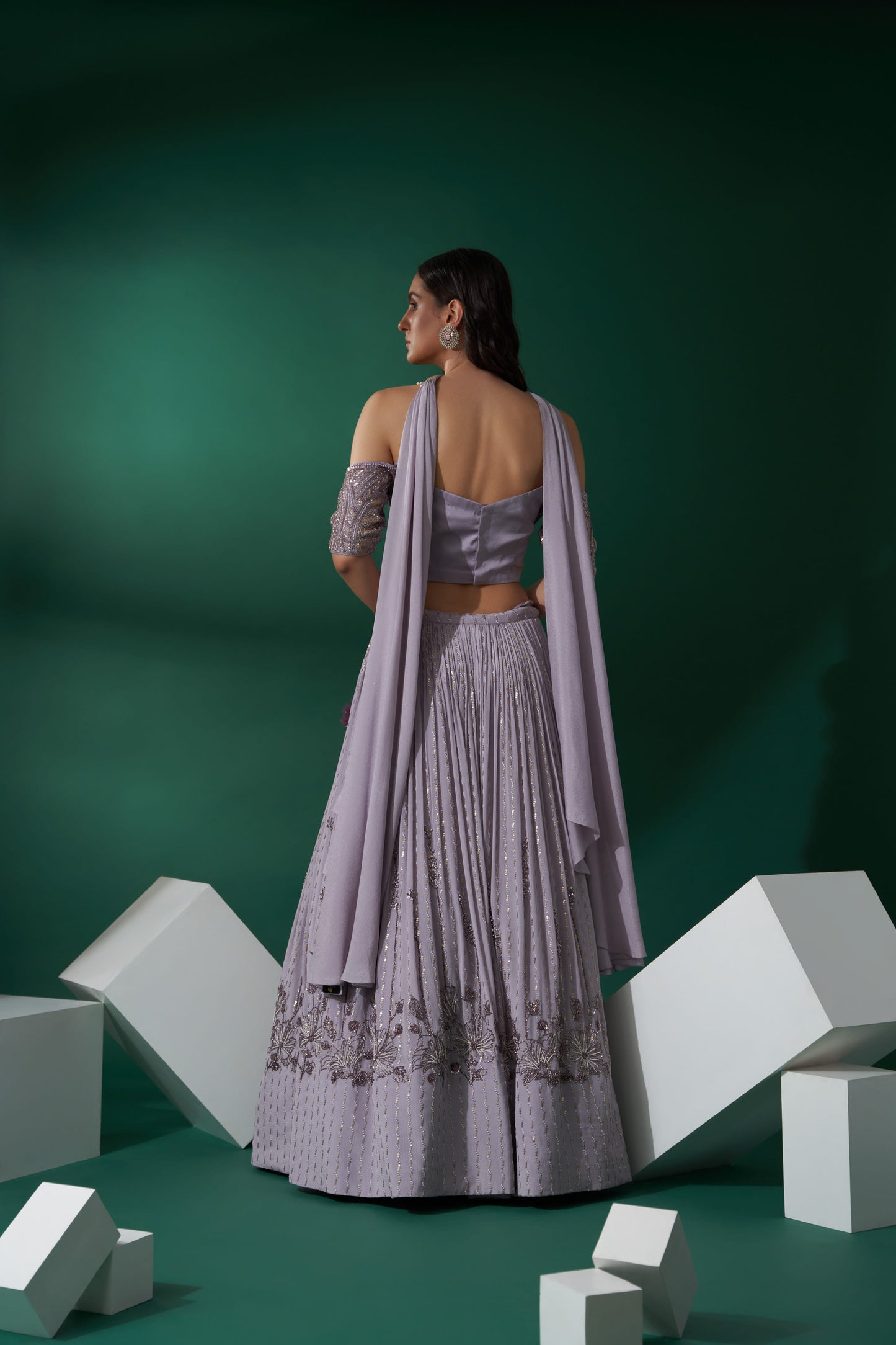 Lilac Off Shoulder Blouse Lehenga Set