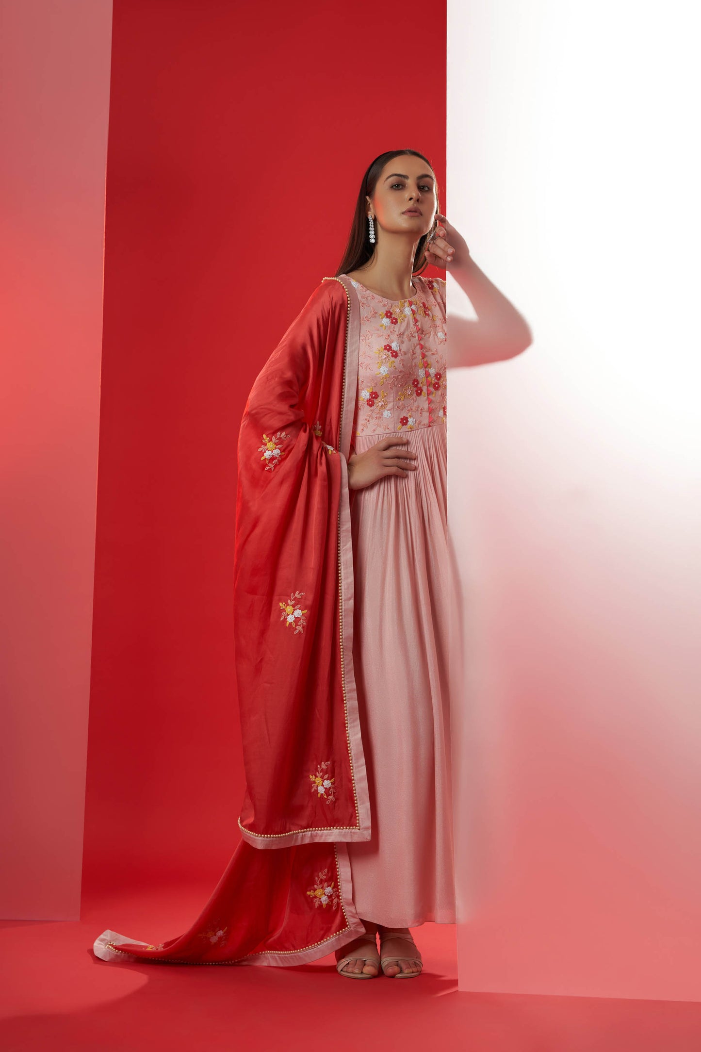 Blush Pink Embroidered Anarkali Set