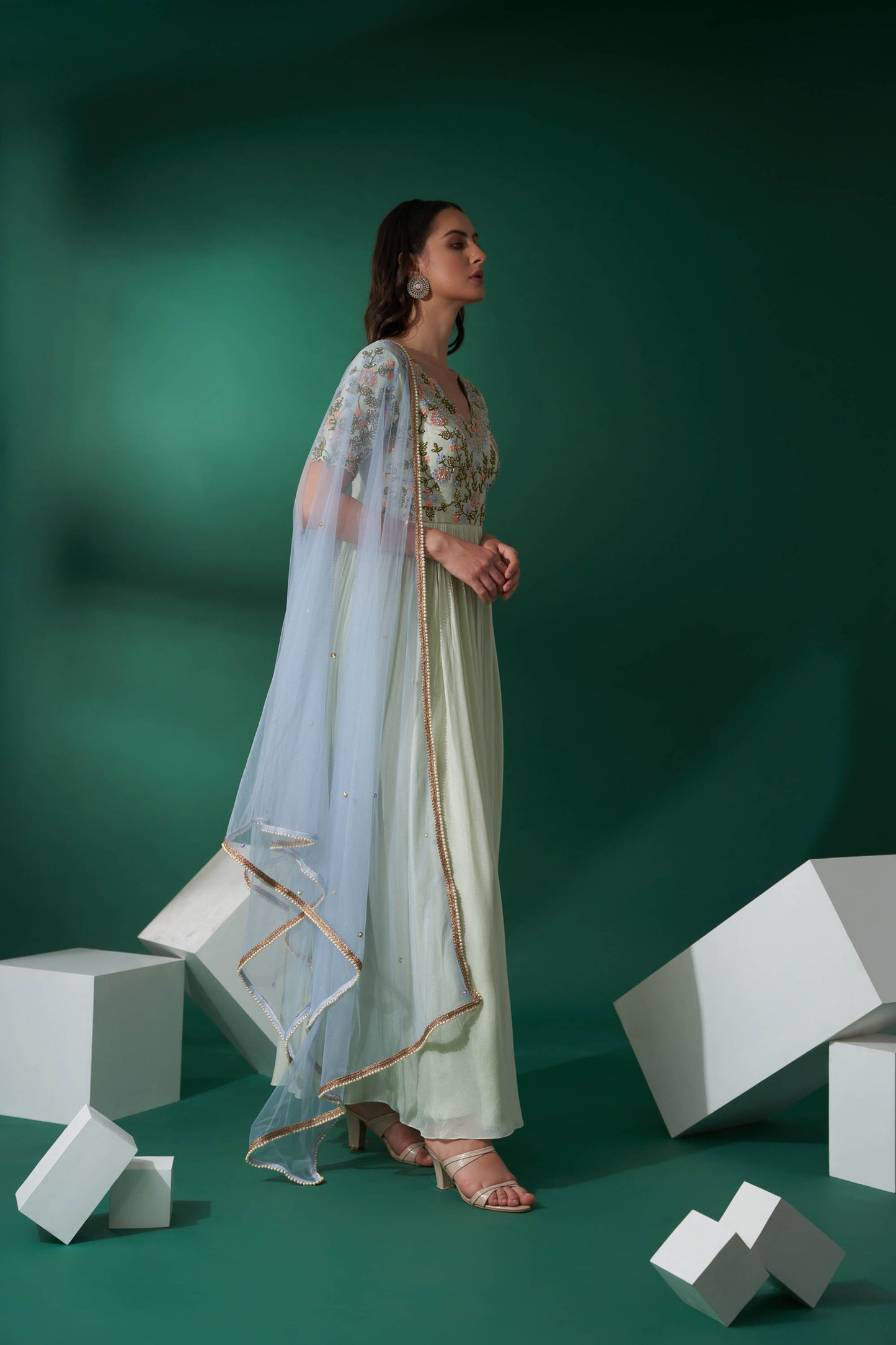 Mint Embroidered Anarkali Set