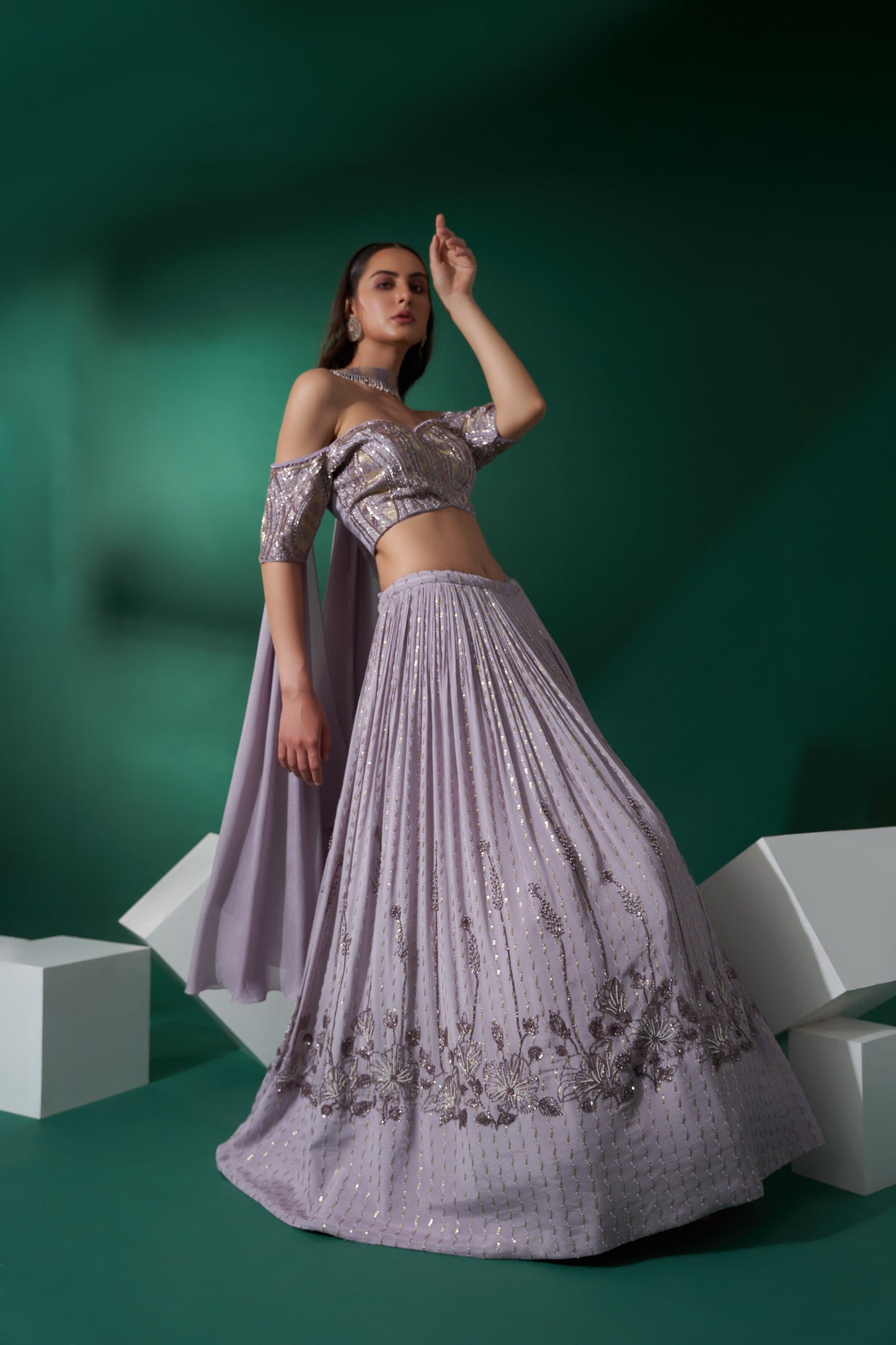 Lilac Off Shoulder Blouse Lehenga Set