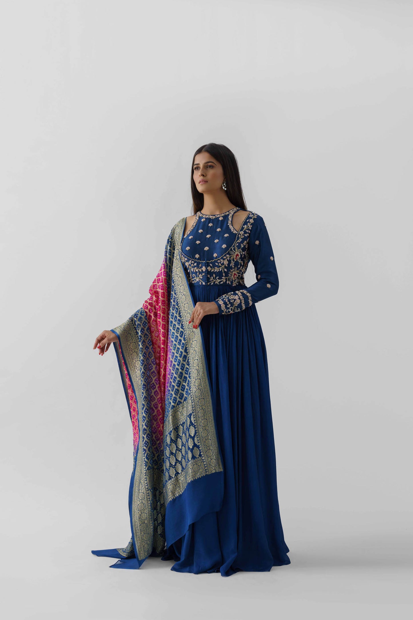 Peacock Blue Hand Embroidered Anarkali Set