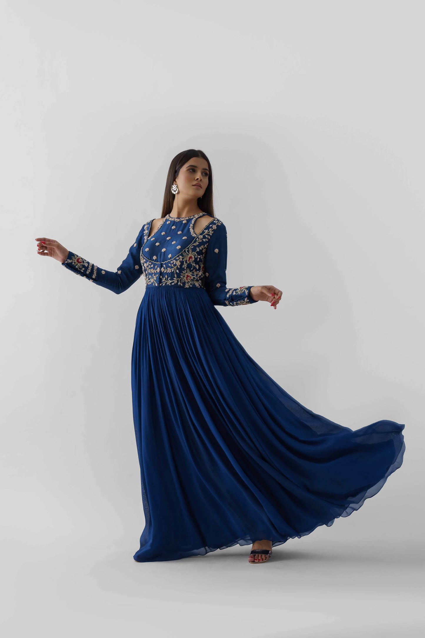 Peacock Blue Hand Embroidered Anarkali Set