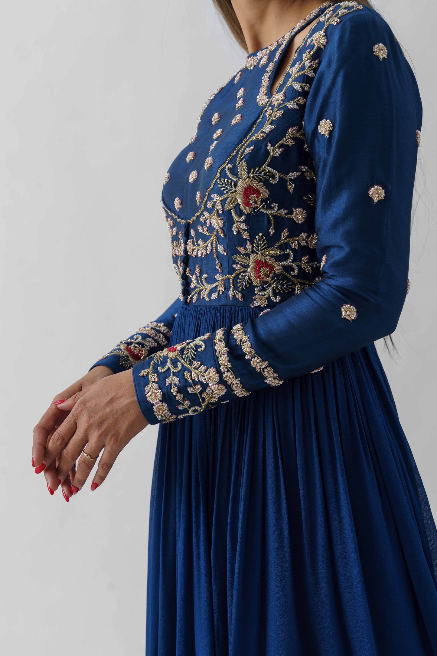 Peacock Blue Hand Embroidered Anarkali Set