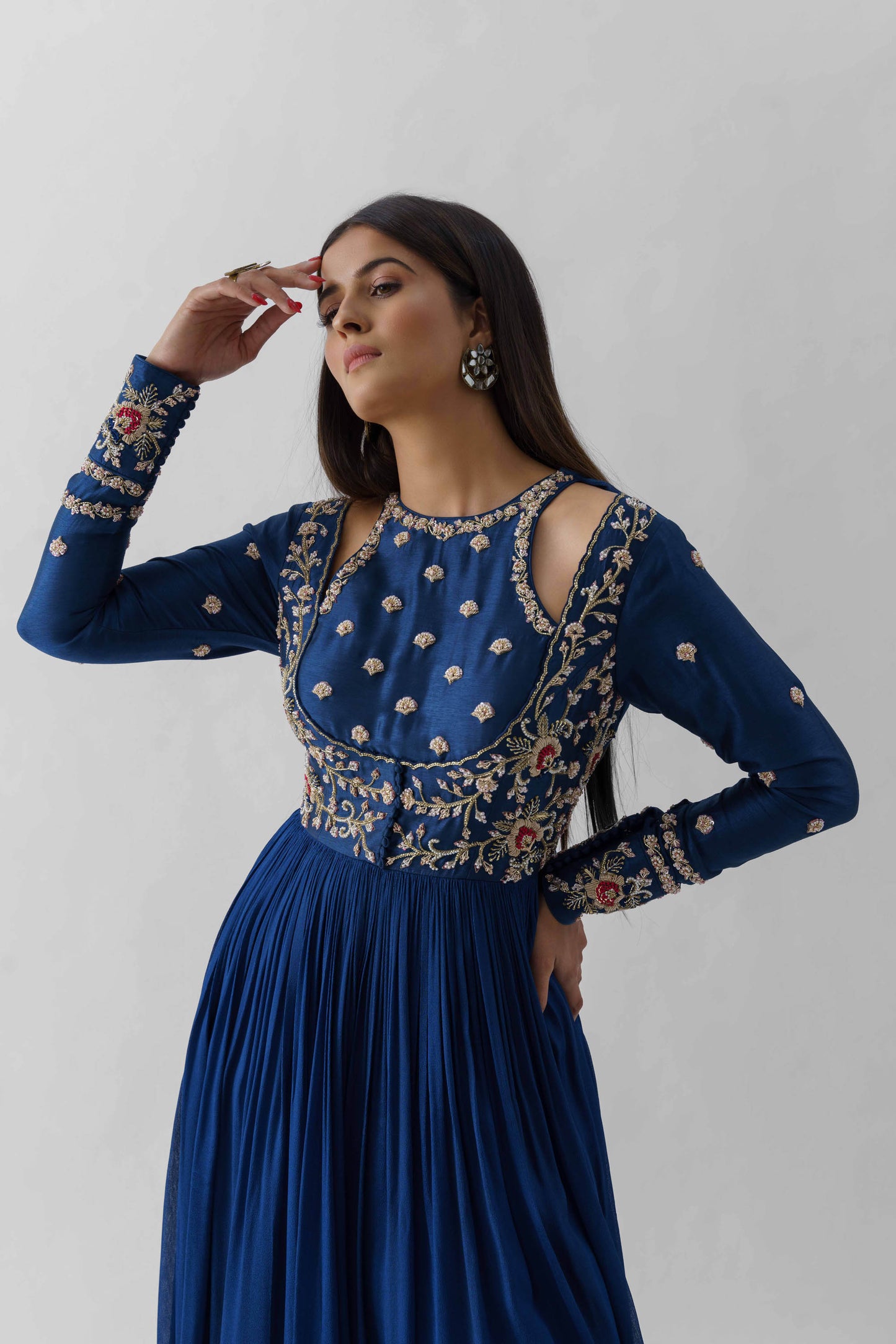 Peacock Blue Hand Embroidered Anarkali Set