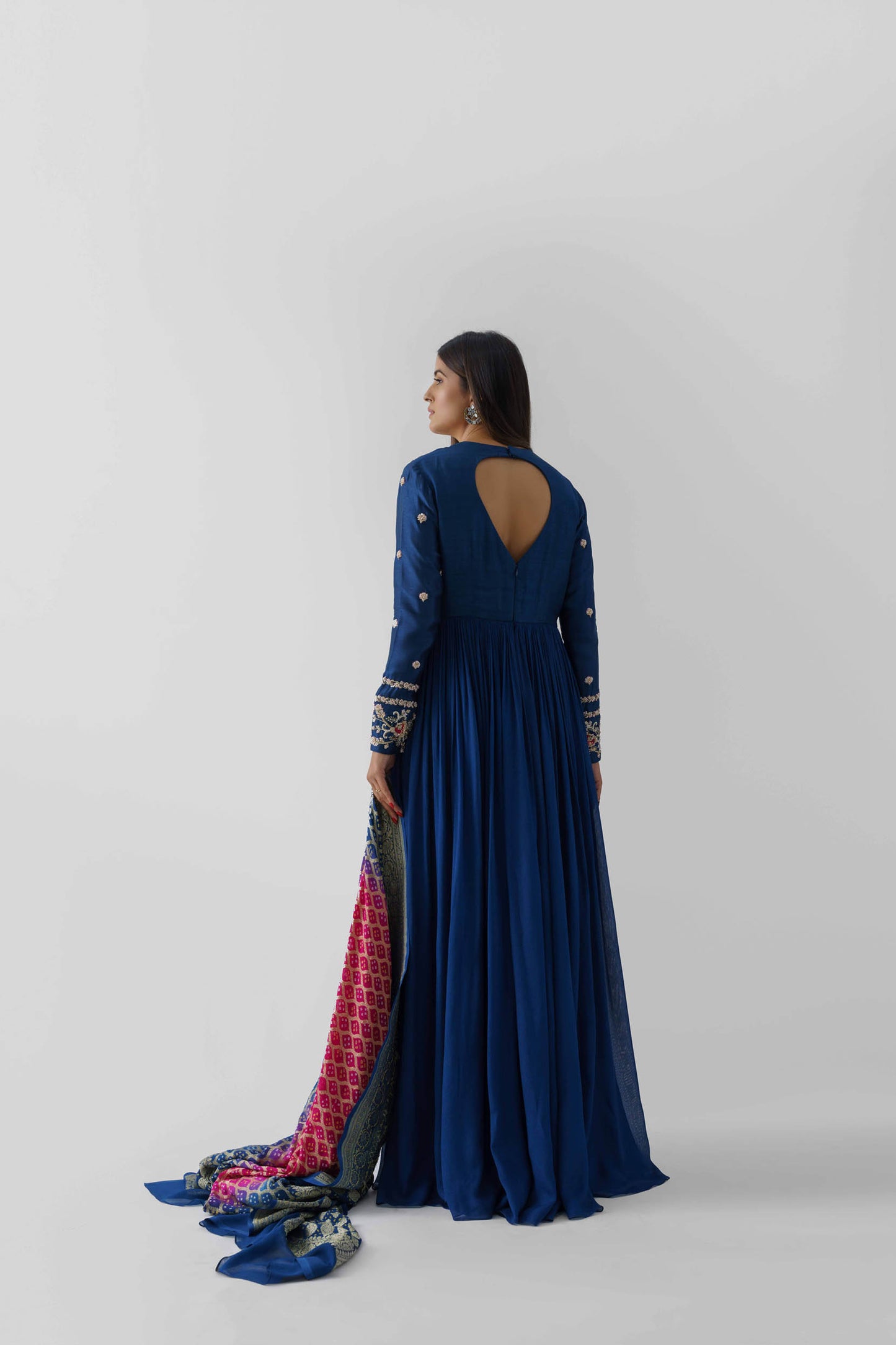 Peacock Blue Hand Embroidered Anarkali Set