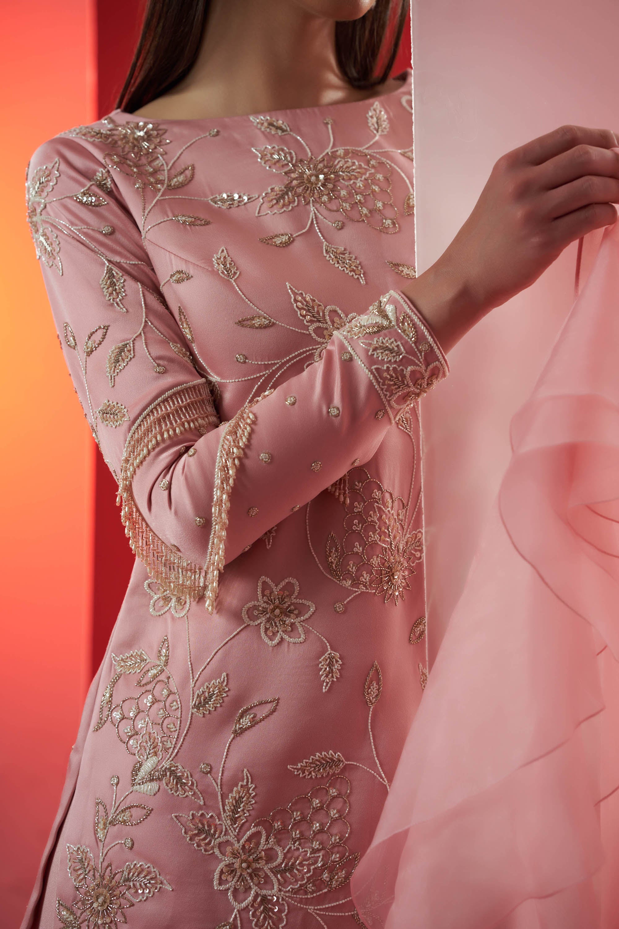 Blush Pink Hand Embroidered Flared Sharara Set