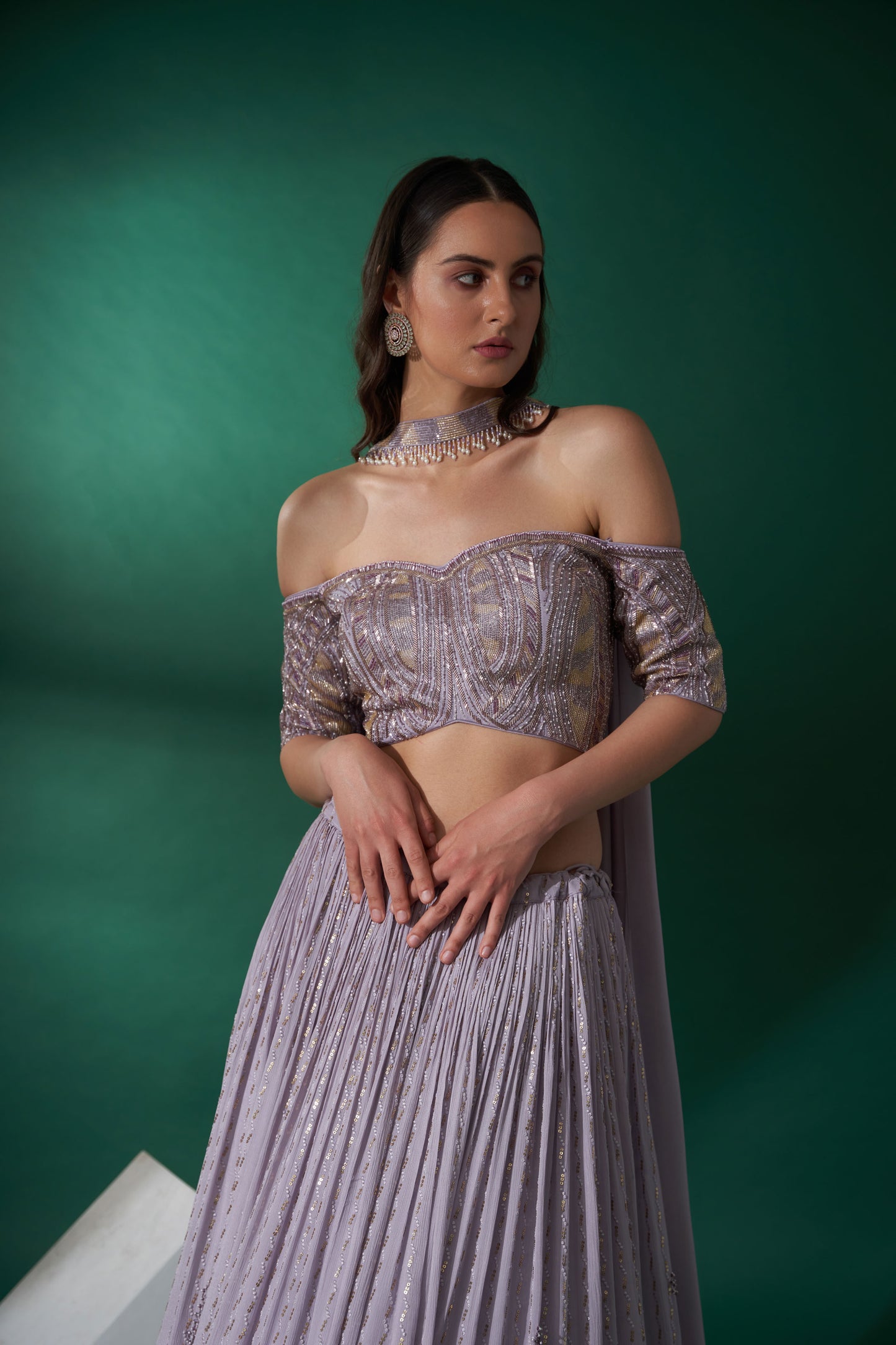 Lilac Off Shoulder Blouse Lehenga Set