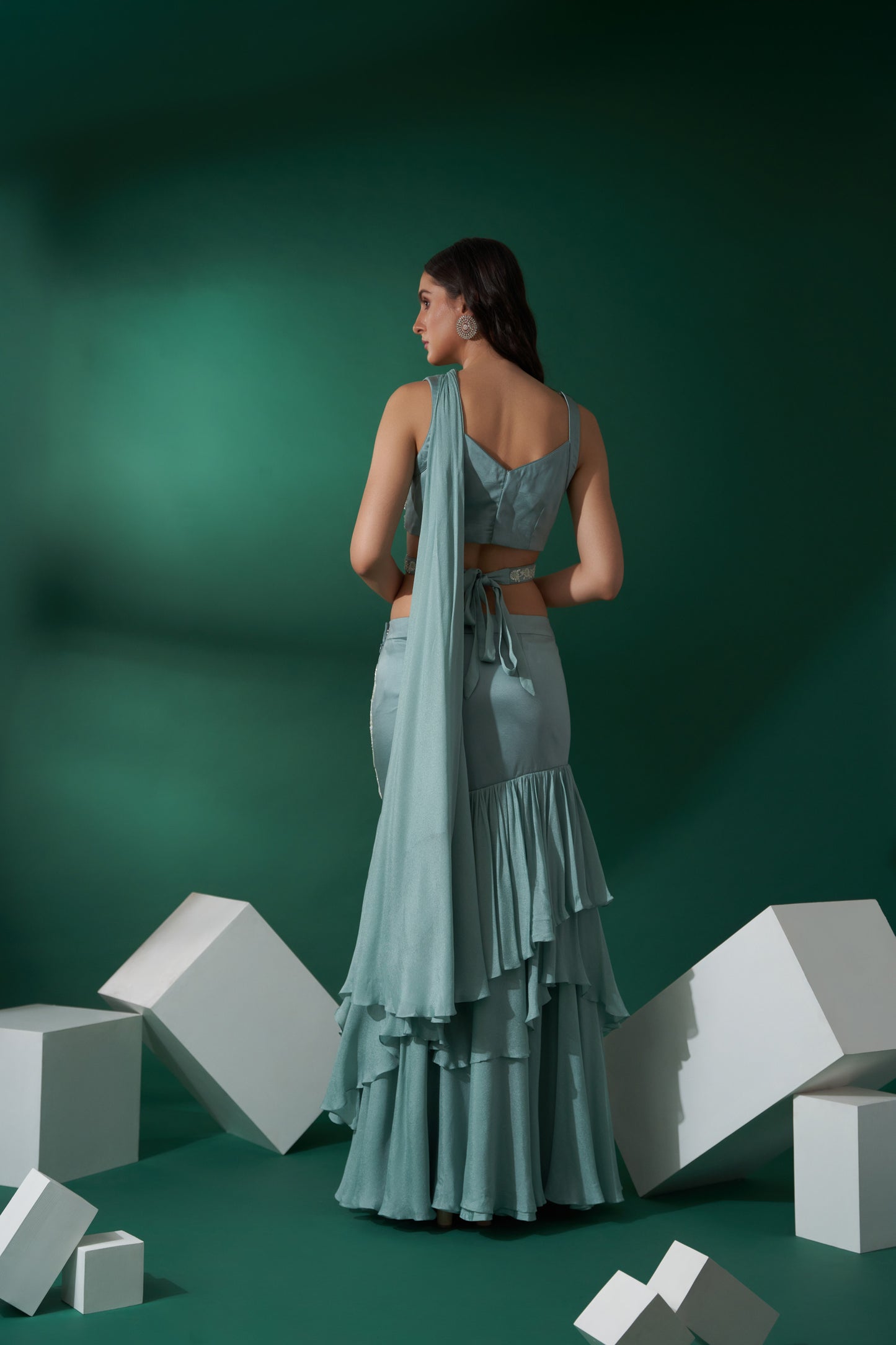Sea Green Fish Cut Lehenga Set