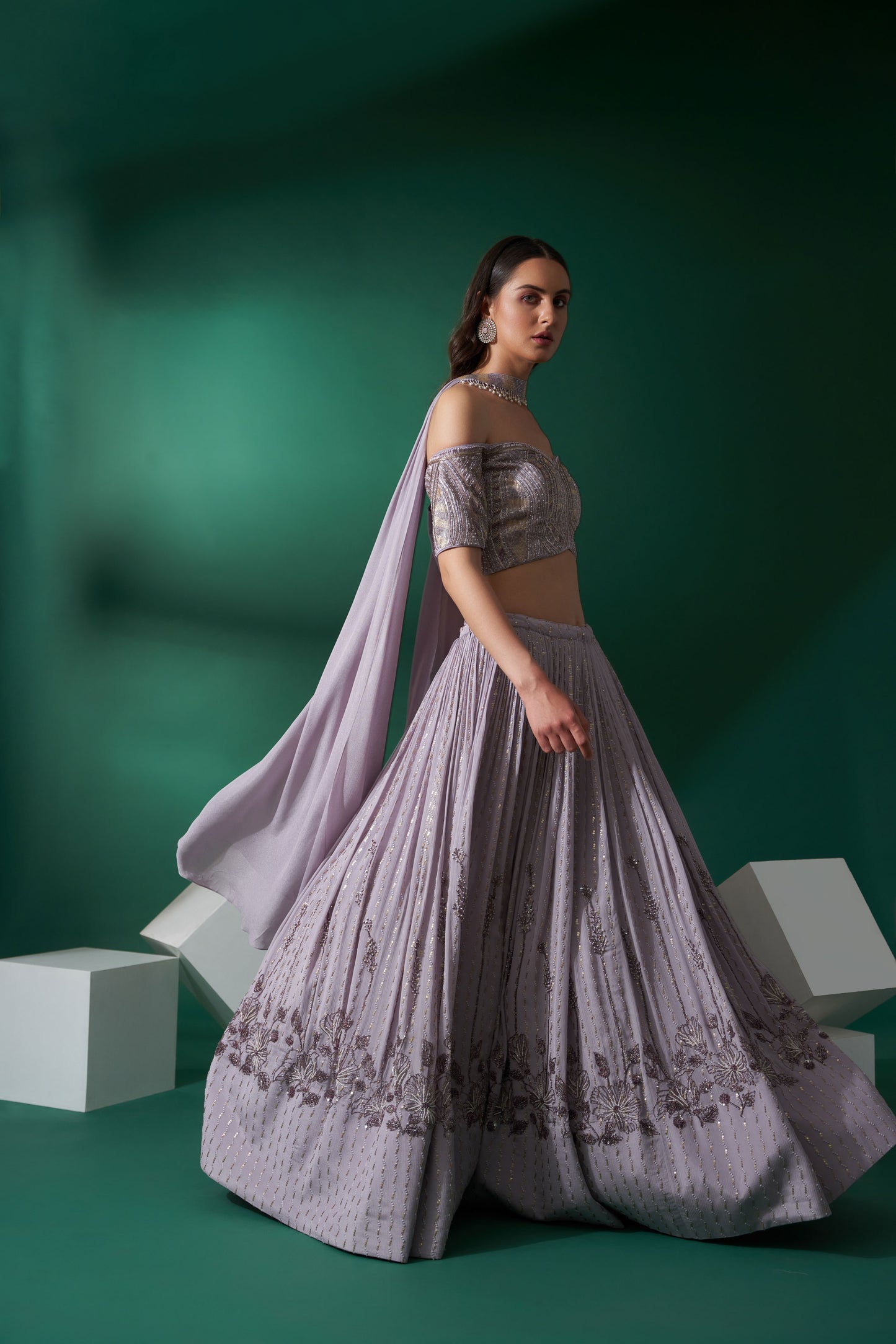 Lilac Off Shoulder Blouse Lehenga Set