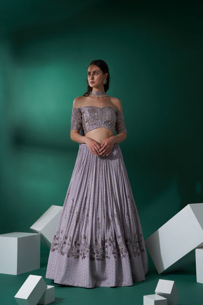 Lilac Off Shoulder Blouse Lehenga Set