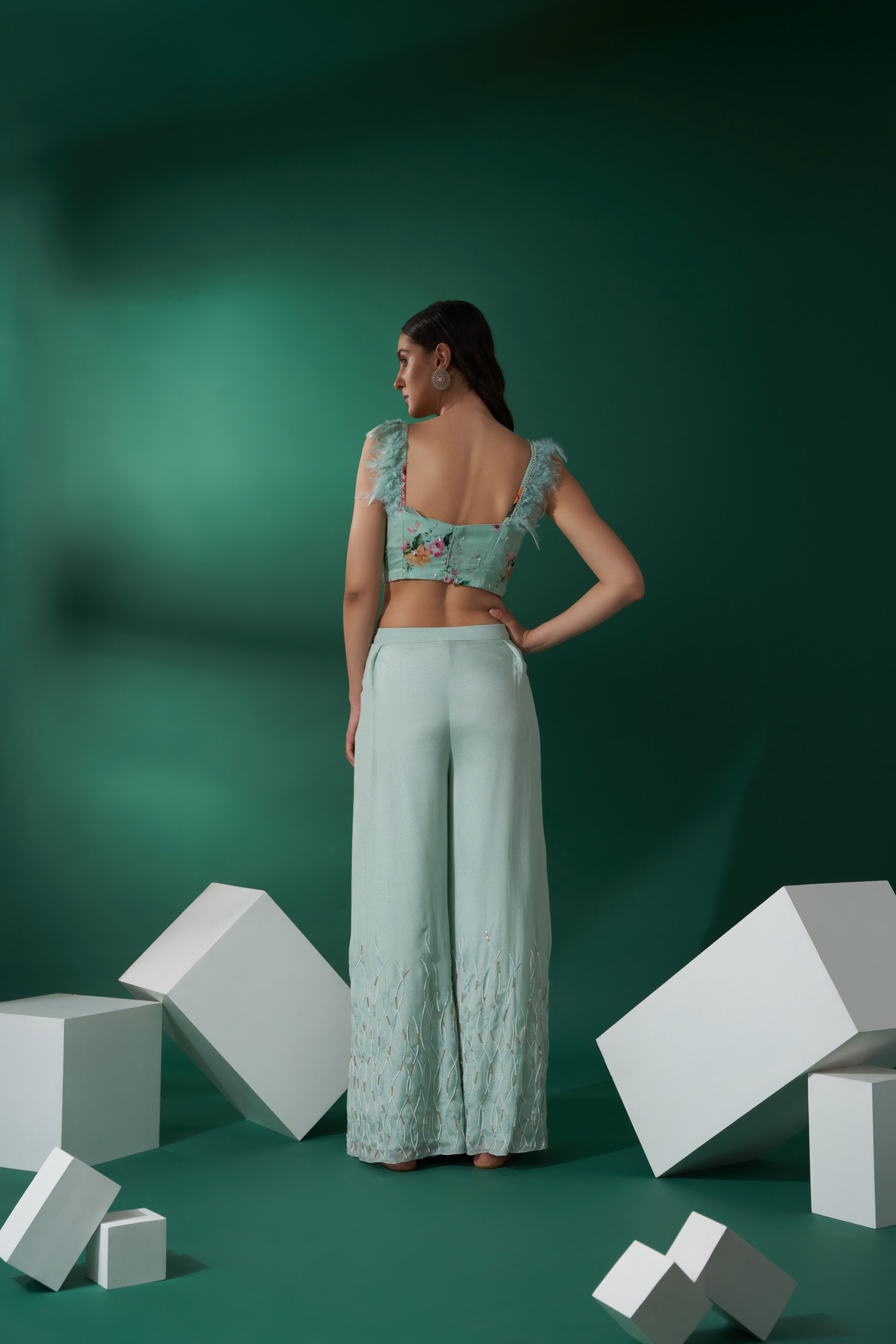Sea Green Embroidered Pant Set