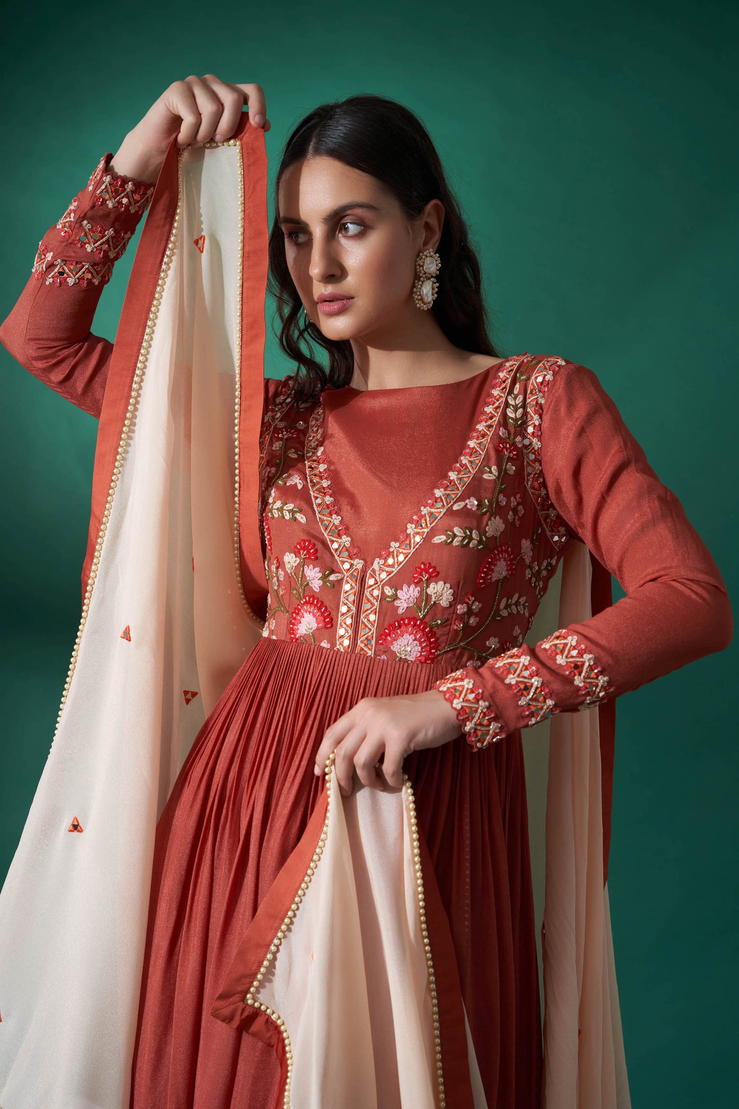 Dusty Orange Hand Embroidered Anarkali Set