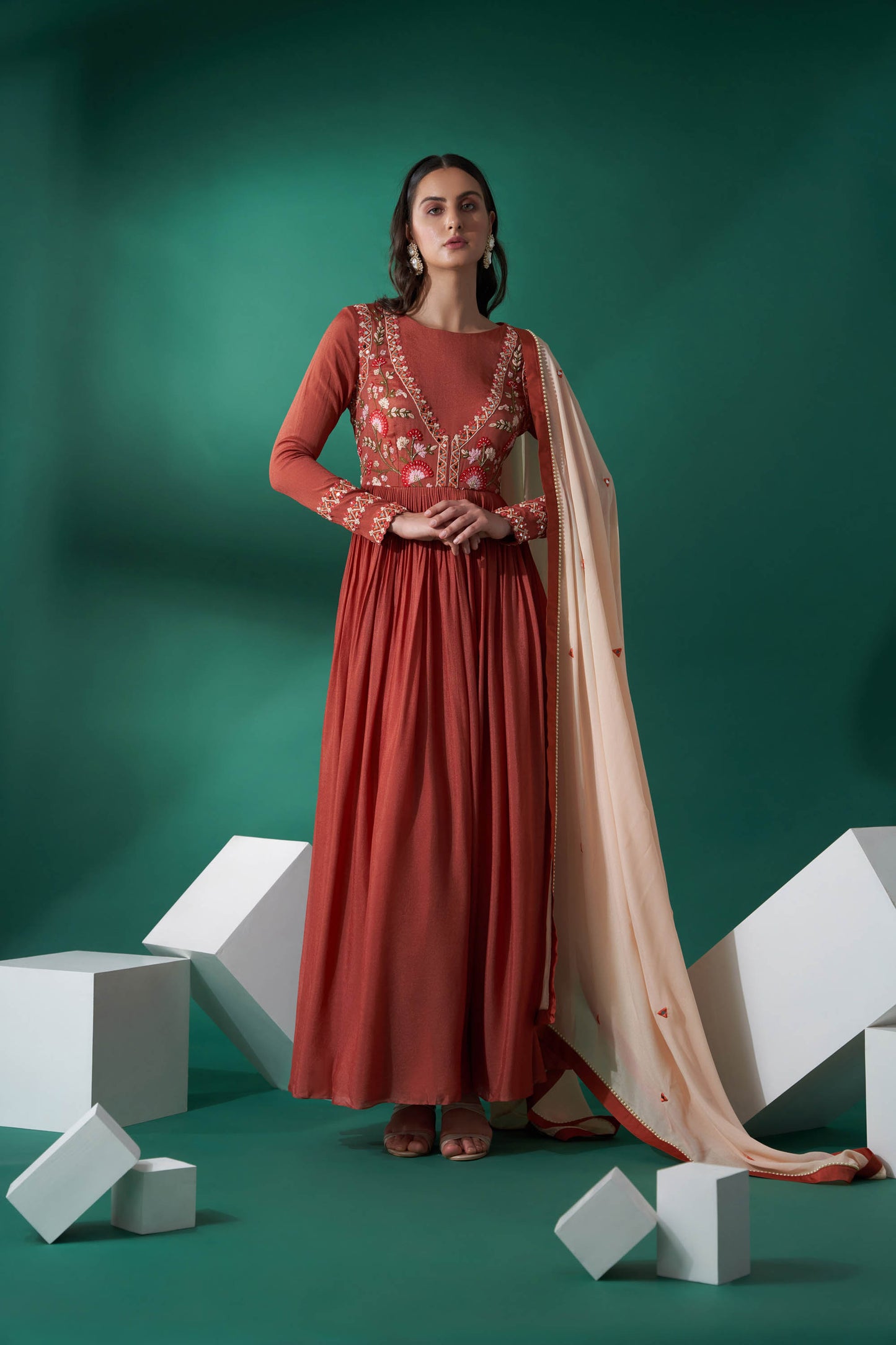 Dusty Orange Hand Embroidered Anarkali Set