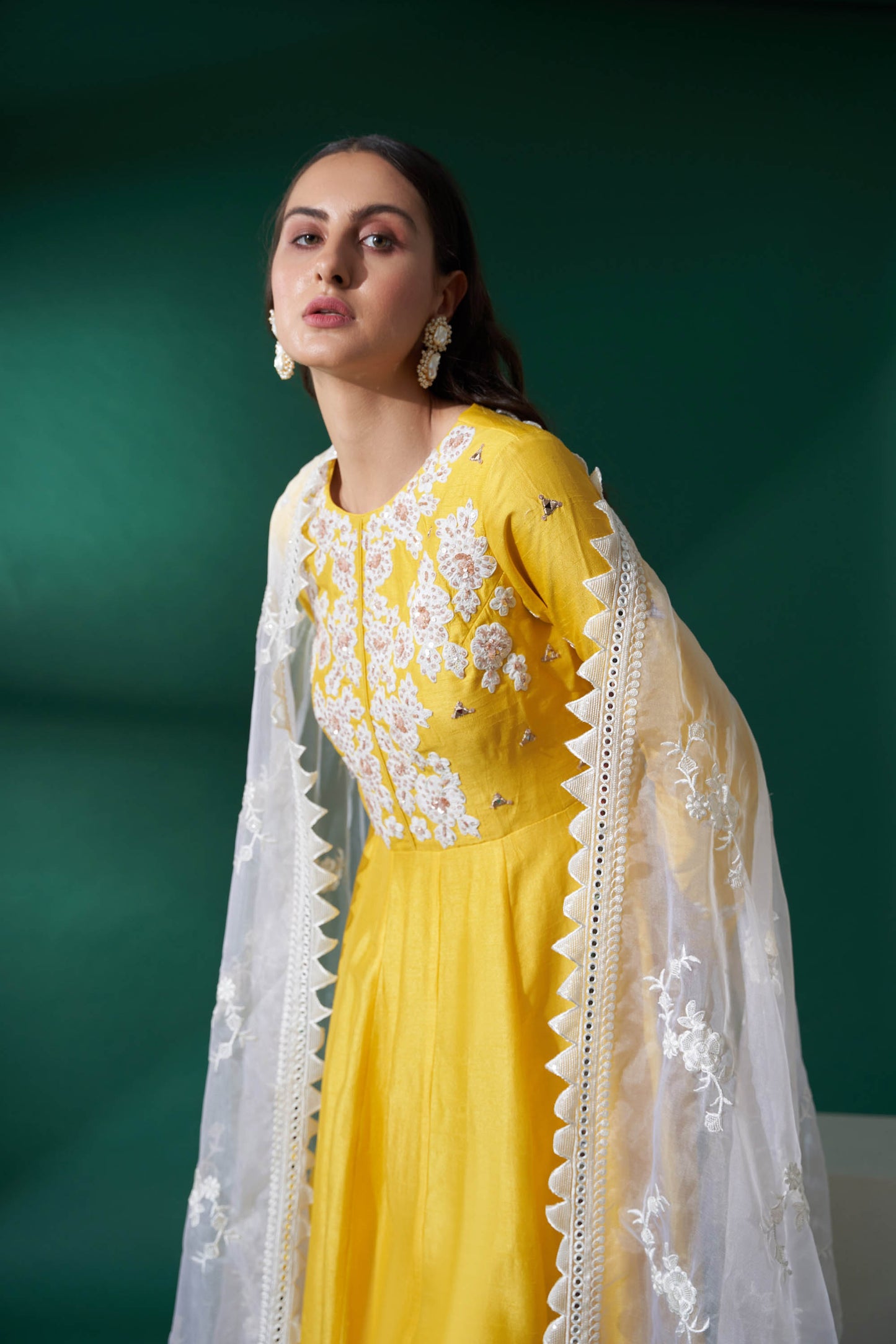 Bright Yellow Embroidered Anarkali Set