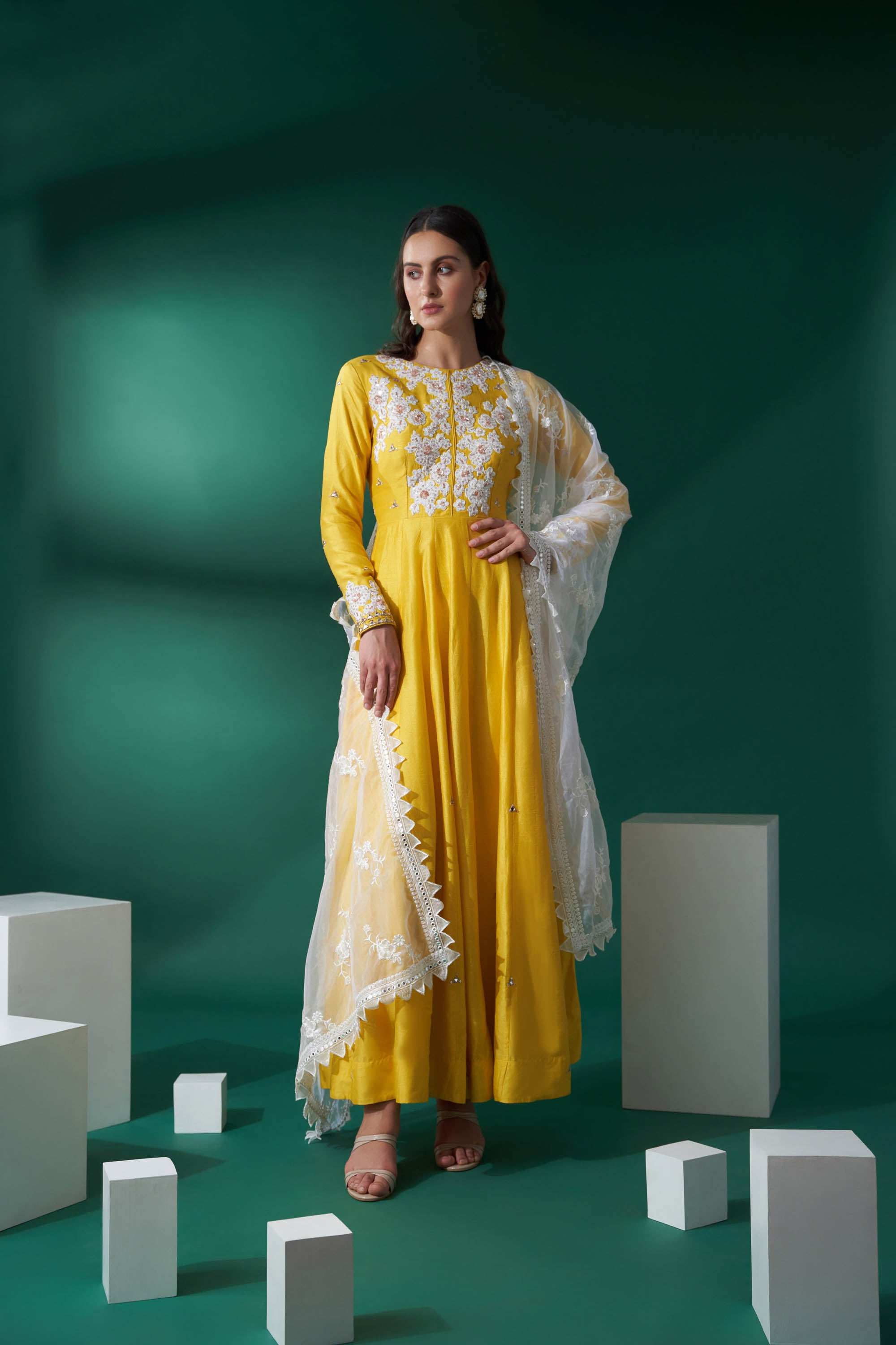 Bright Yellow Embroidered Anarkali Set