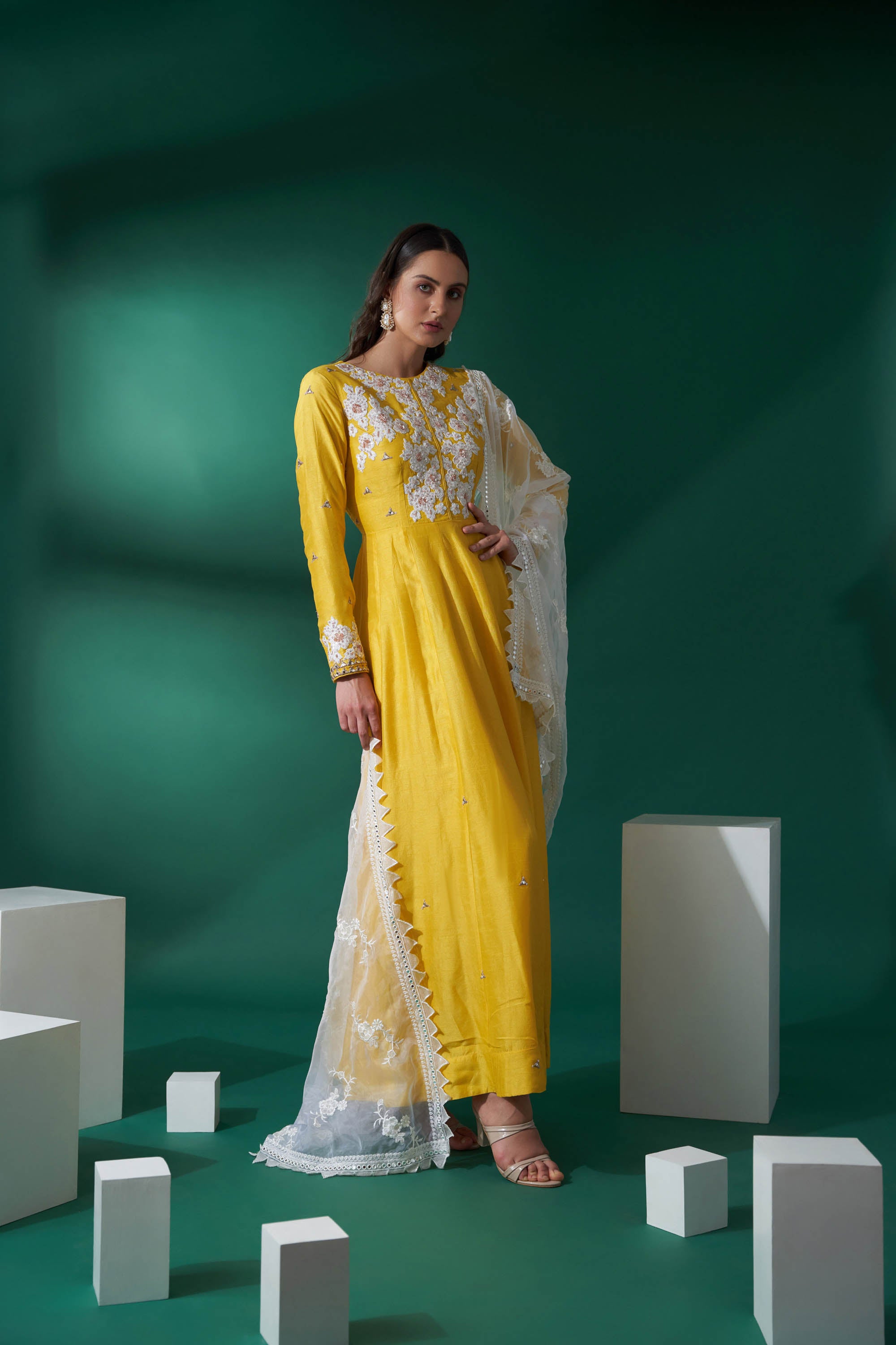 Bright Yellow Embroidered Anarkali Set