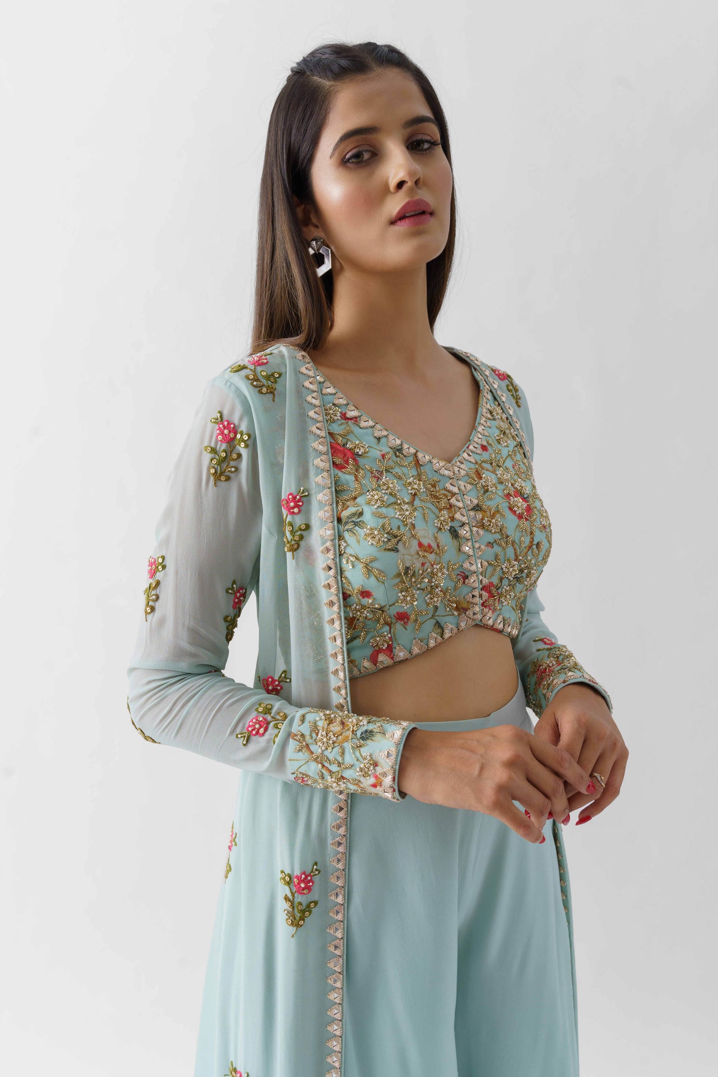 Light Blue Georgette Jacket Set