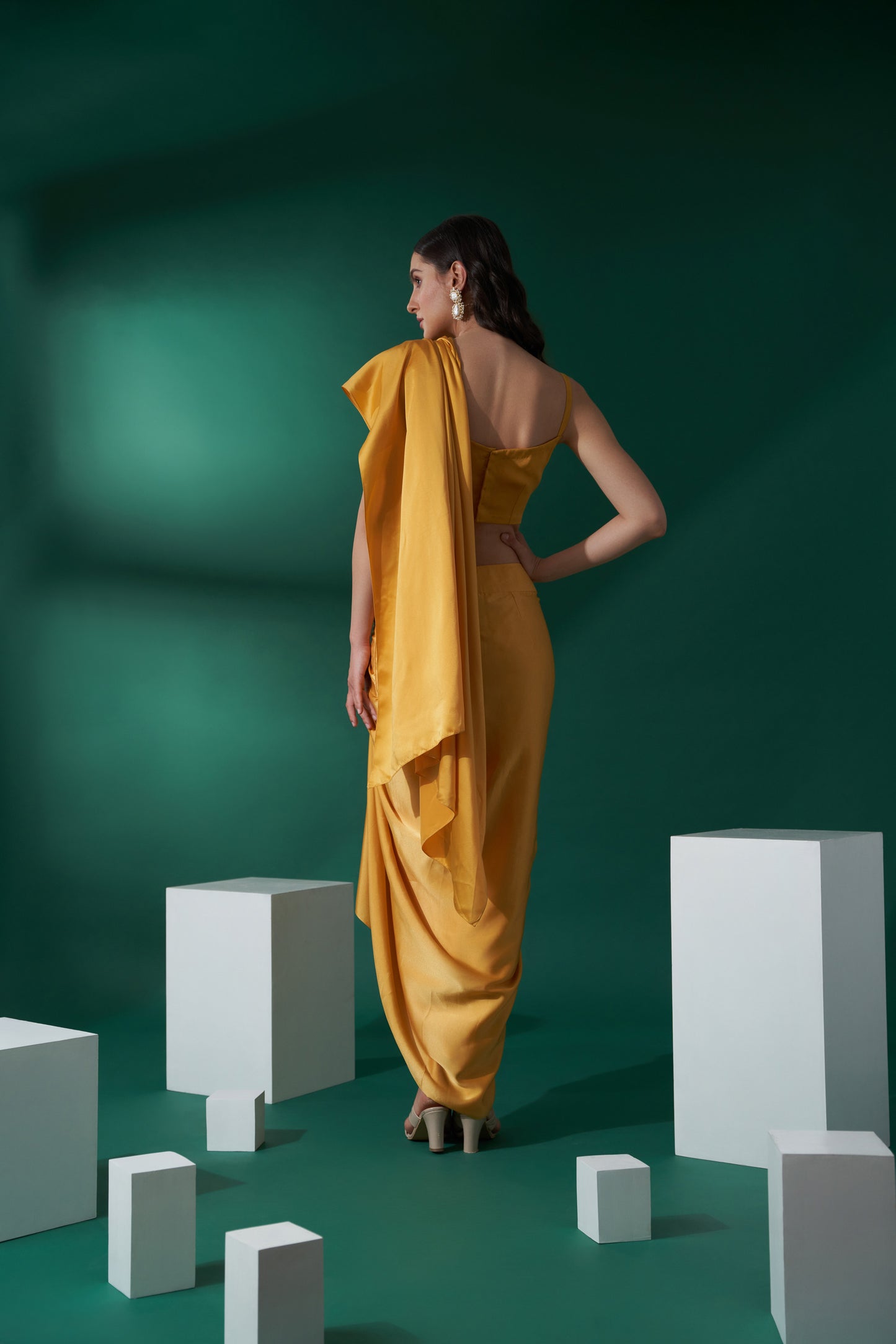 Mustard Yellow Pre Drape Skirt Saree