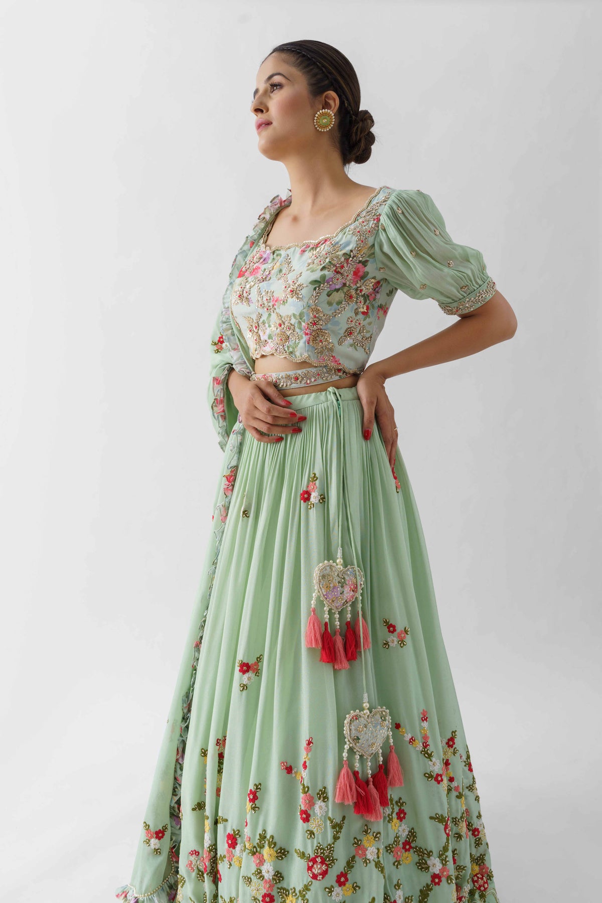 Sea Green Pearl Embroidered Lehenga Set