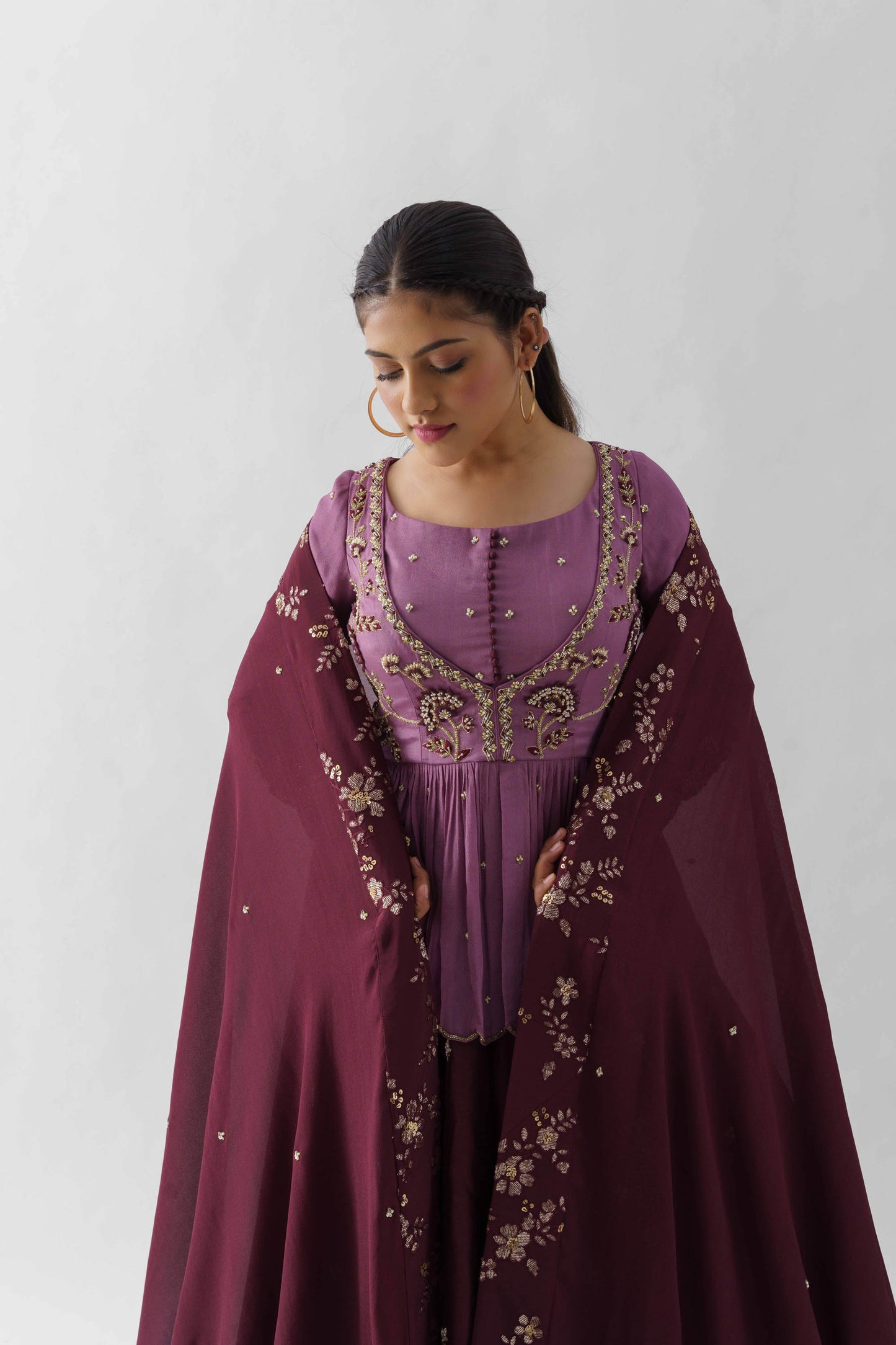 Wine & Mauve Sequins Embroidered Lehenga