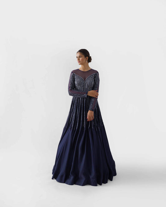 Navy Blue Flared Gown