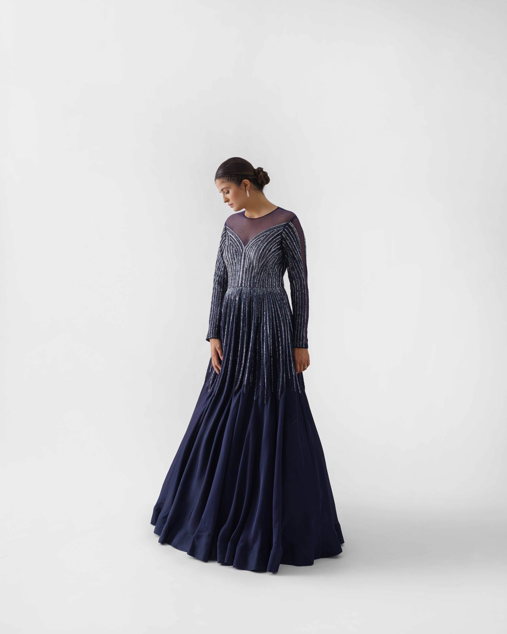 Navy Blue Flared Gown