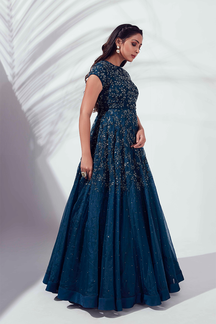 Blue Hand Embroidered Gown