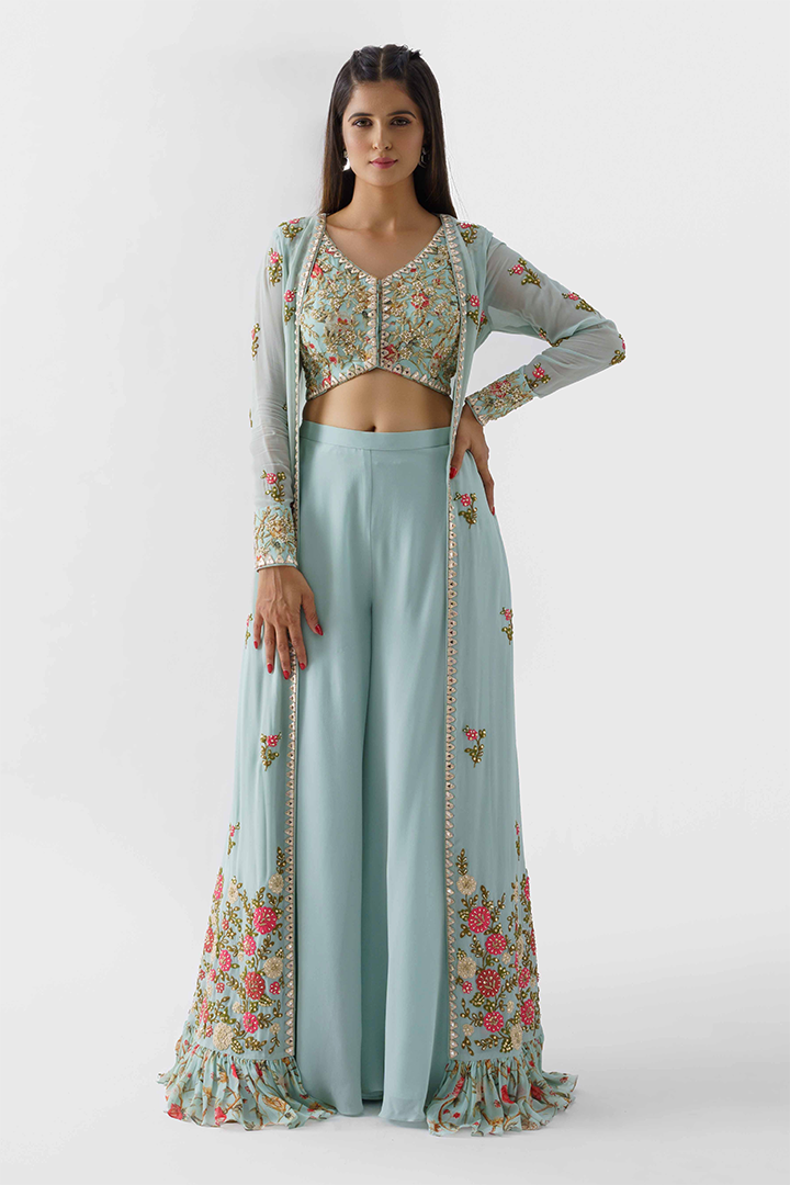 Light Blue Georgette Jacket Set