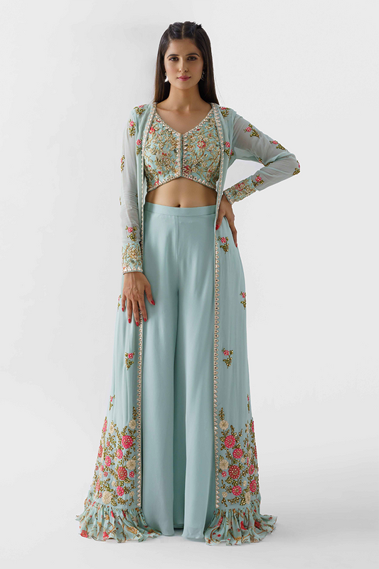 Light Blue Georgette Jacket Set