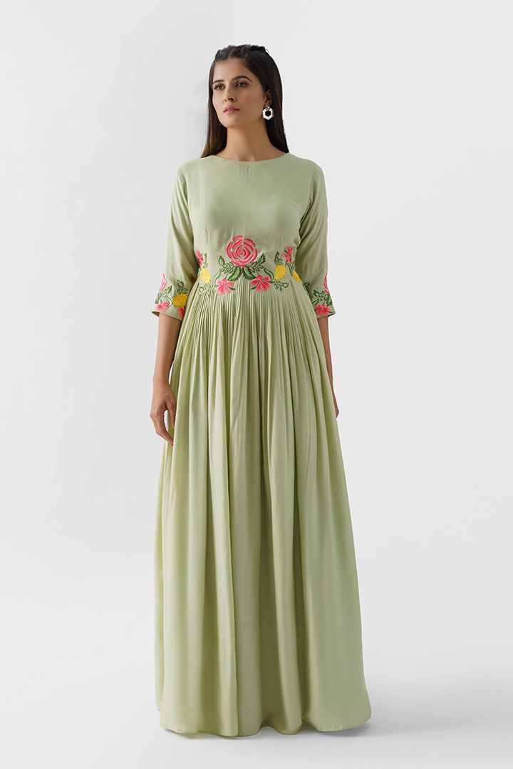 Green Thread Embroidered Dress