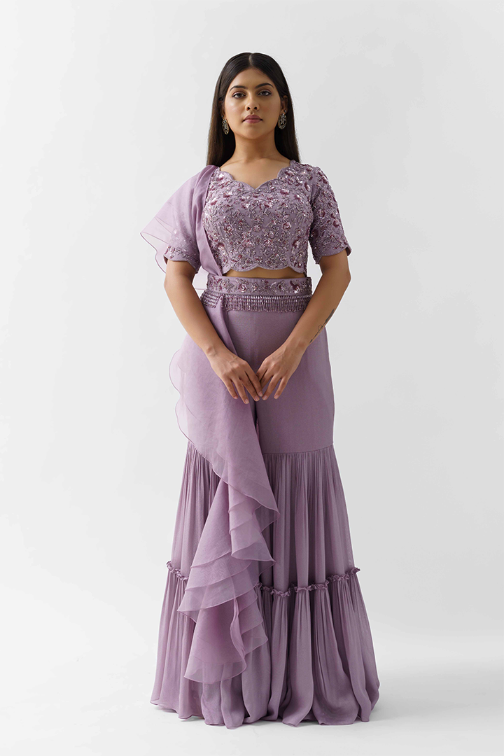 Mauve Layered Sharara Set