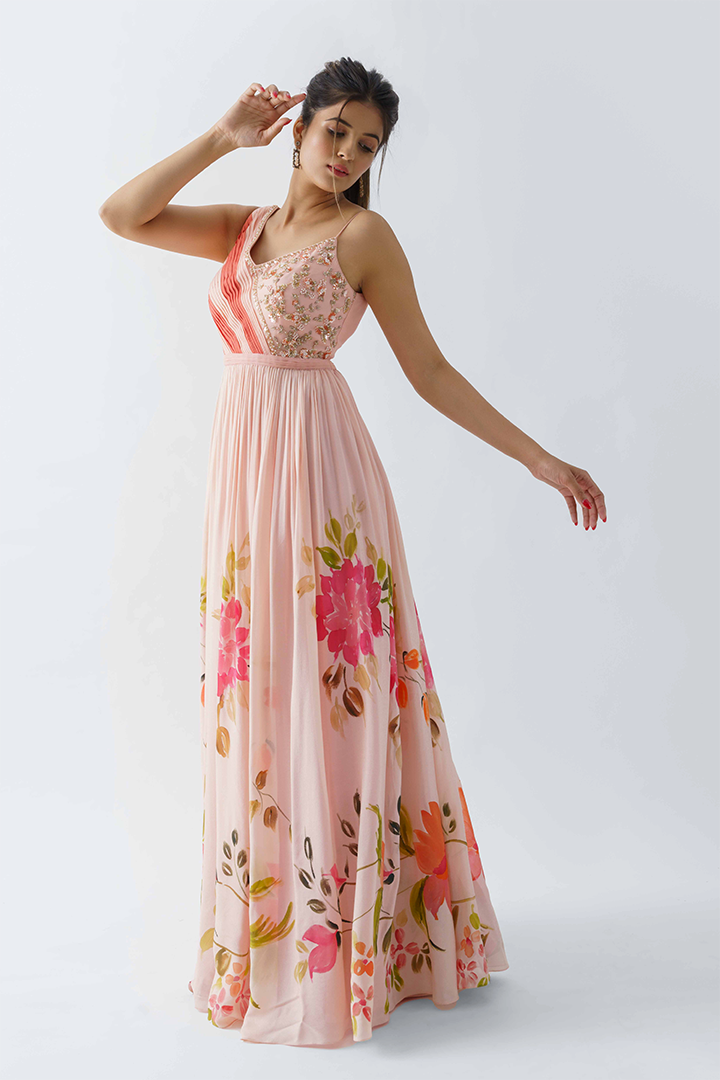 Blush Pink Hand painted Gown