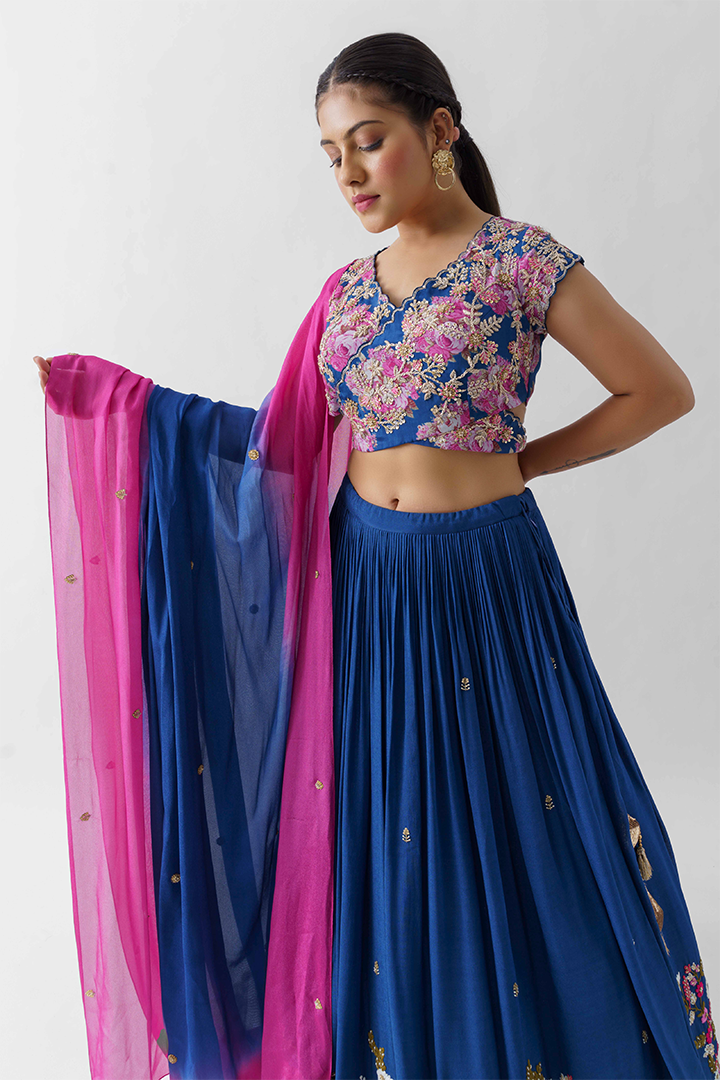 Royal Blue Pearl Embroidered Lehenga Set