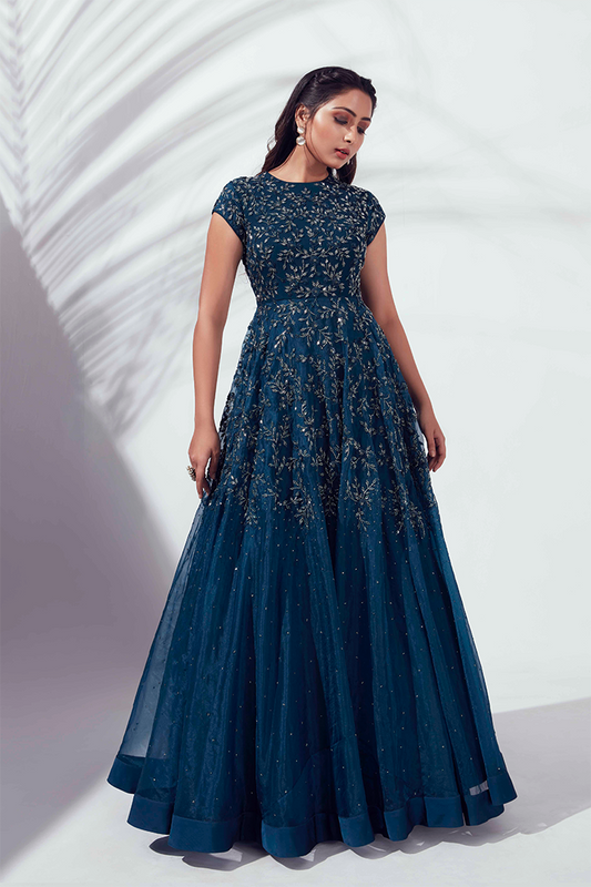 Blue Hand Embroidered Gown